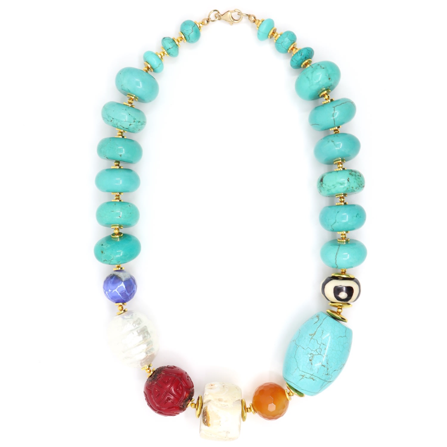 Shar Oke Women's Red / Blue / White Turquoise Statement Beaded Necklace In Multi