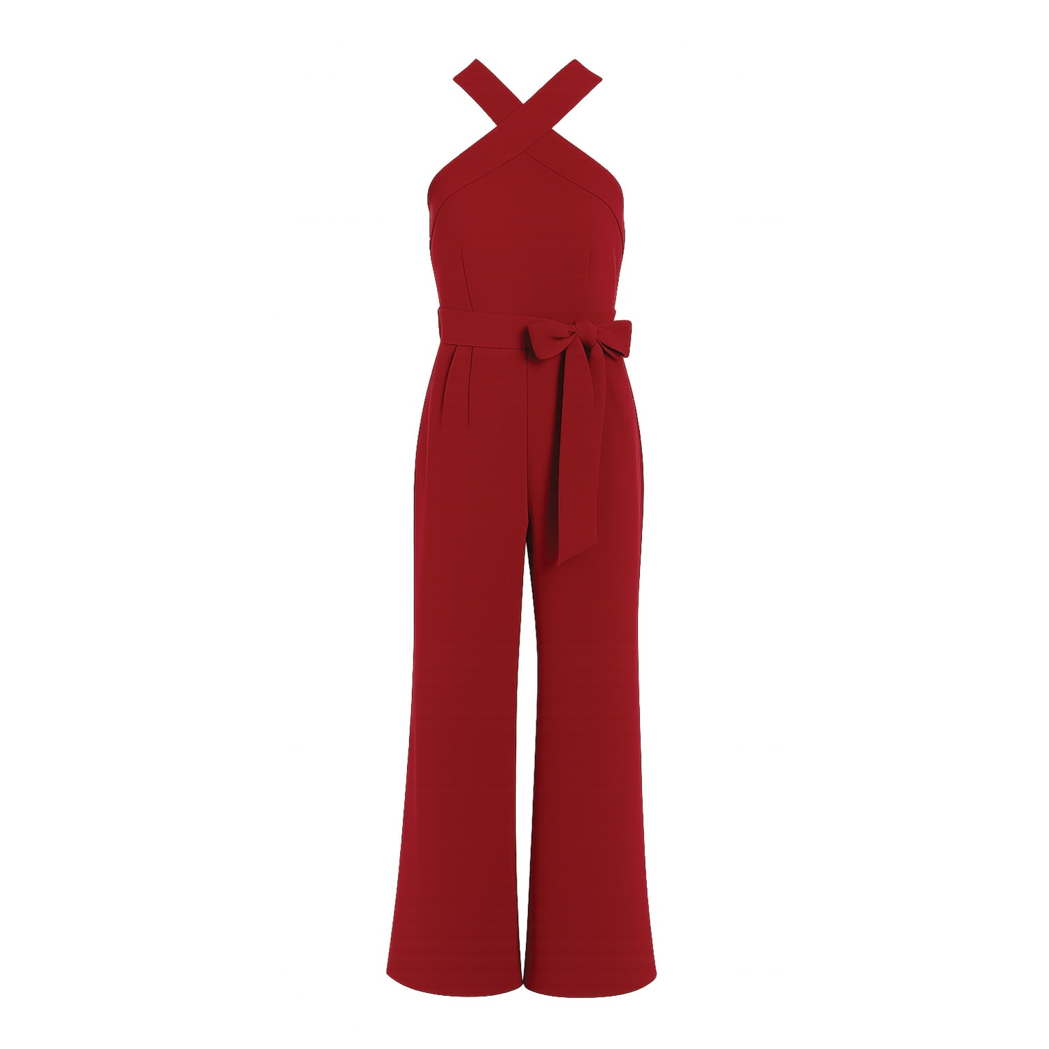 Yumi Cross Over Halter Neck Jumpsuit In Red
