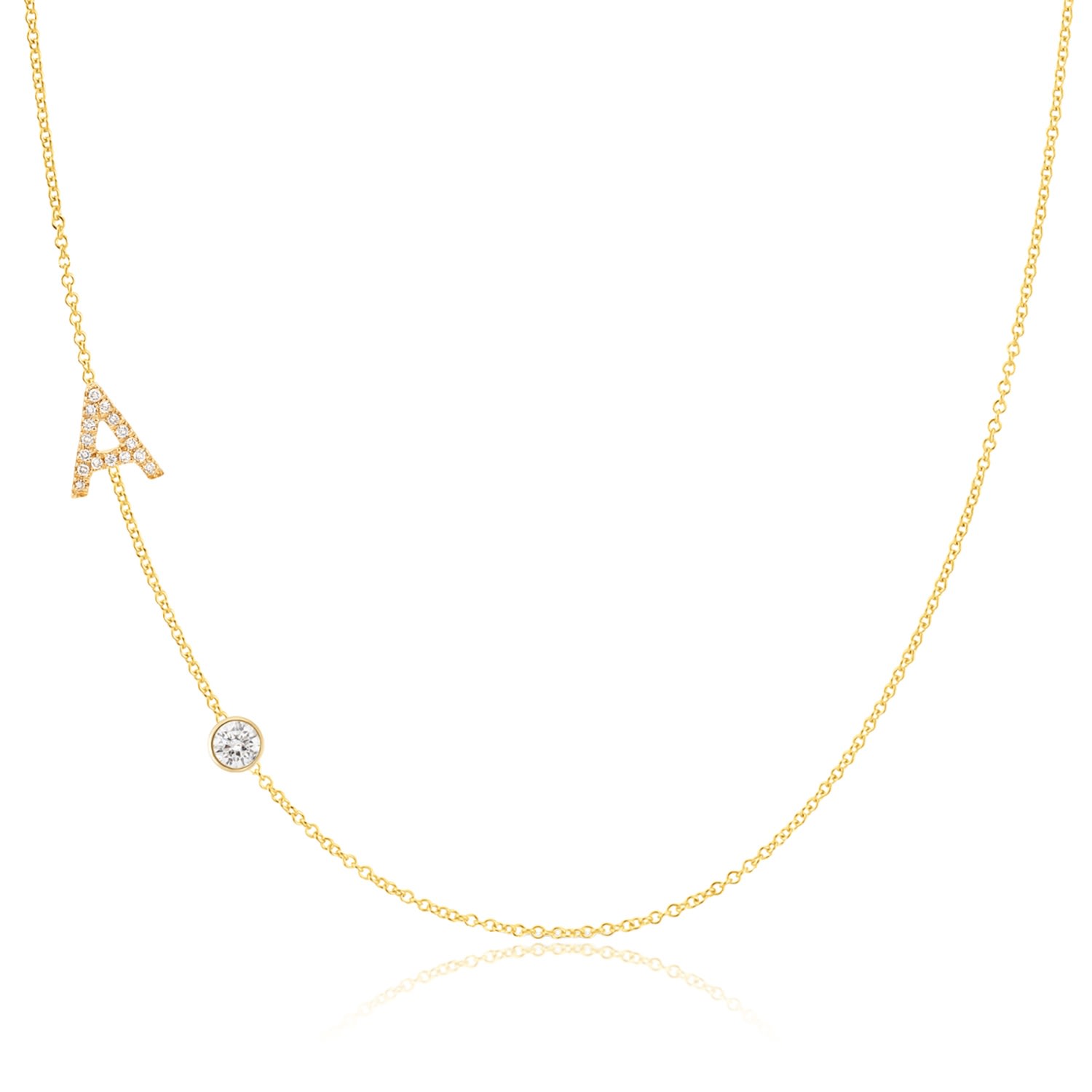 Women’s Pavé Monogram Necklace With Diamond 14K Yellow Gold - 16" Maya Brenner