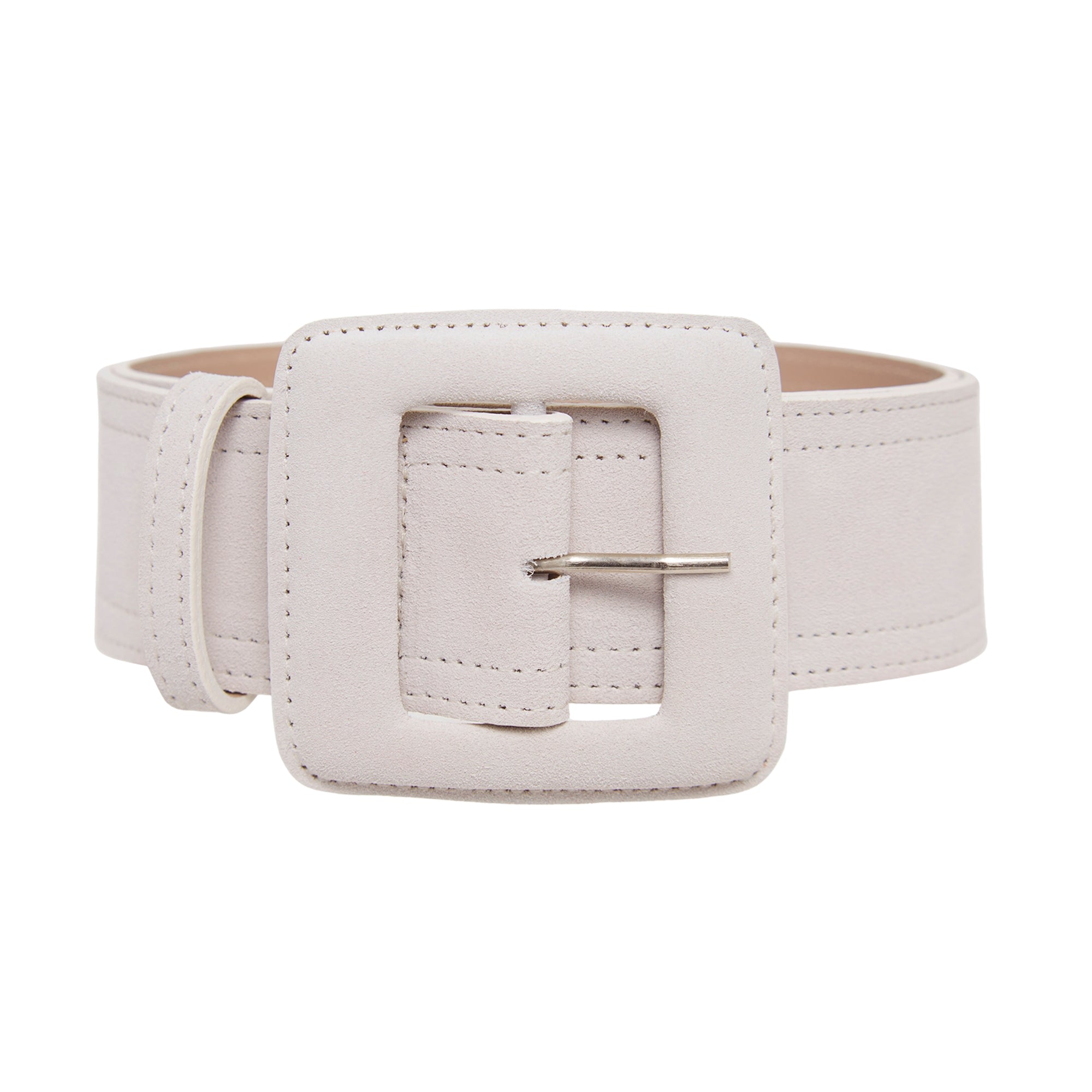 Beltbe Women's Suede Square Buckle Belt - Off White In White