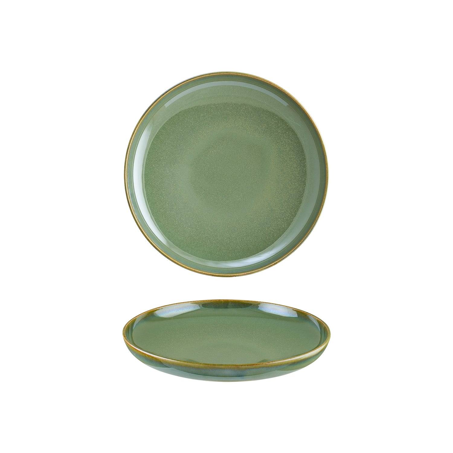 Turgla Home Sage Round Green Porcelain Deep Entree, Dinner Plate