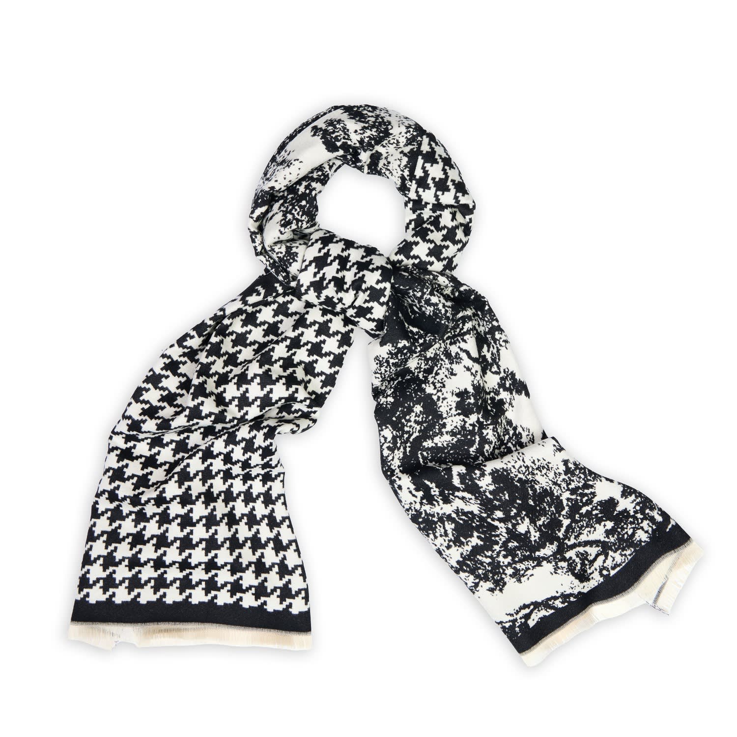 Saachi Reversible Houndstooth Print Scarf In Black