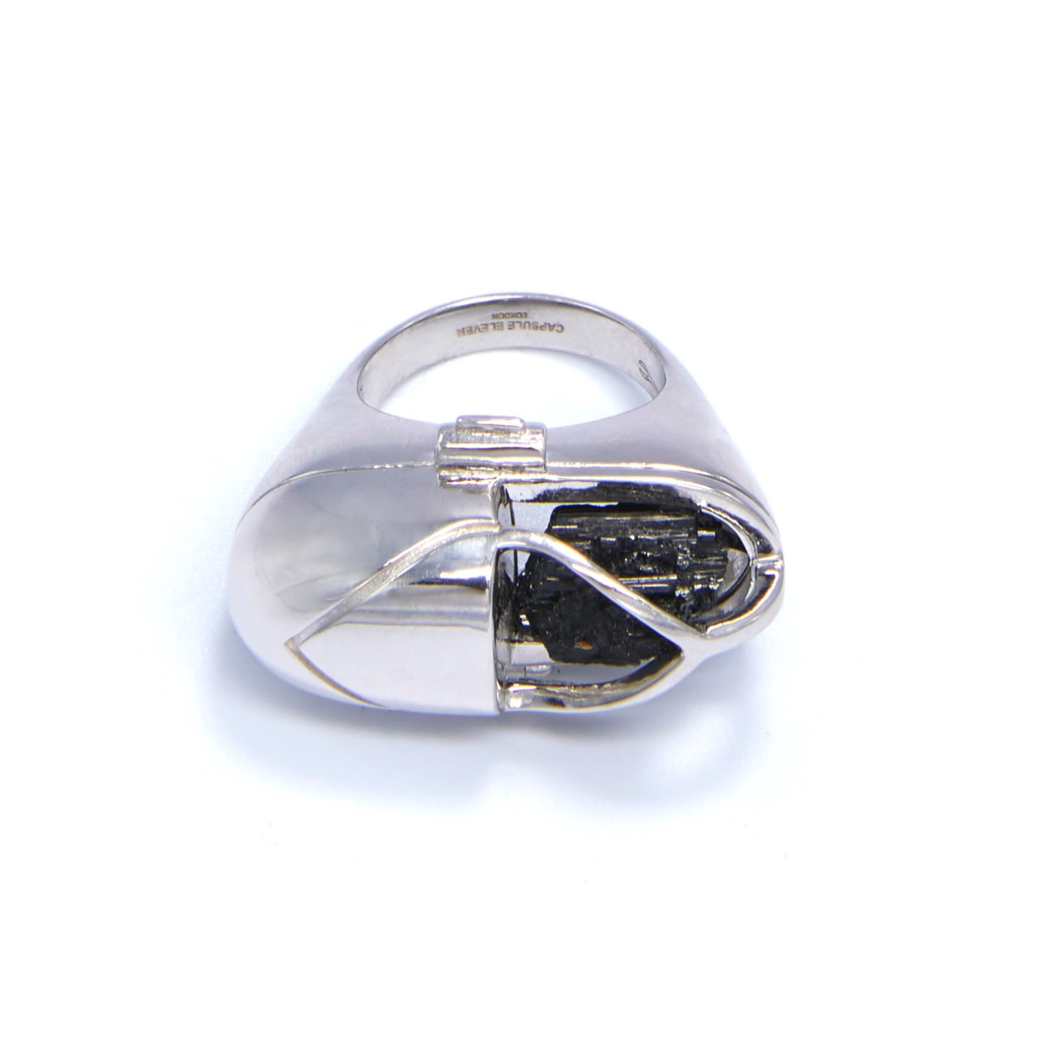 Capsule Eleven Women's Capsule Crystal Ring - Sterling Silver - Black Tourmaline In White