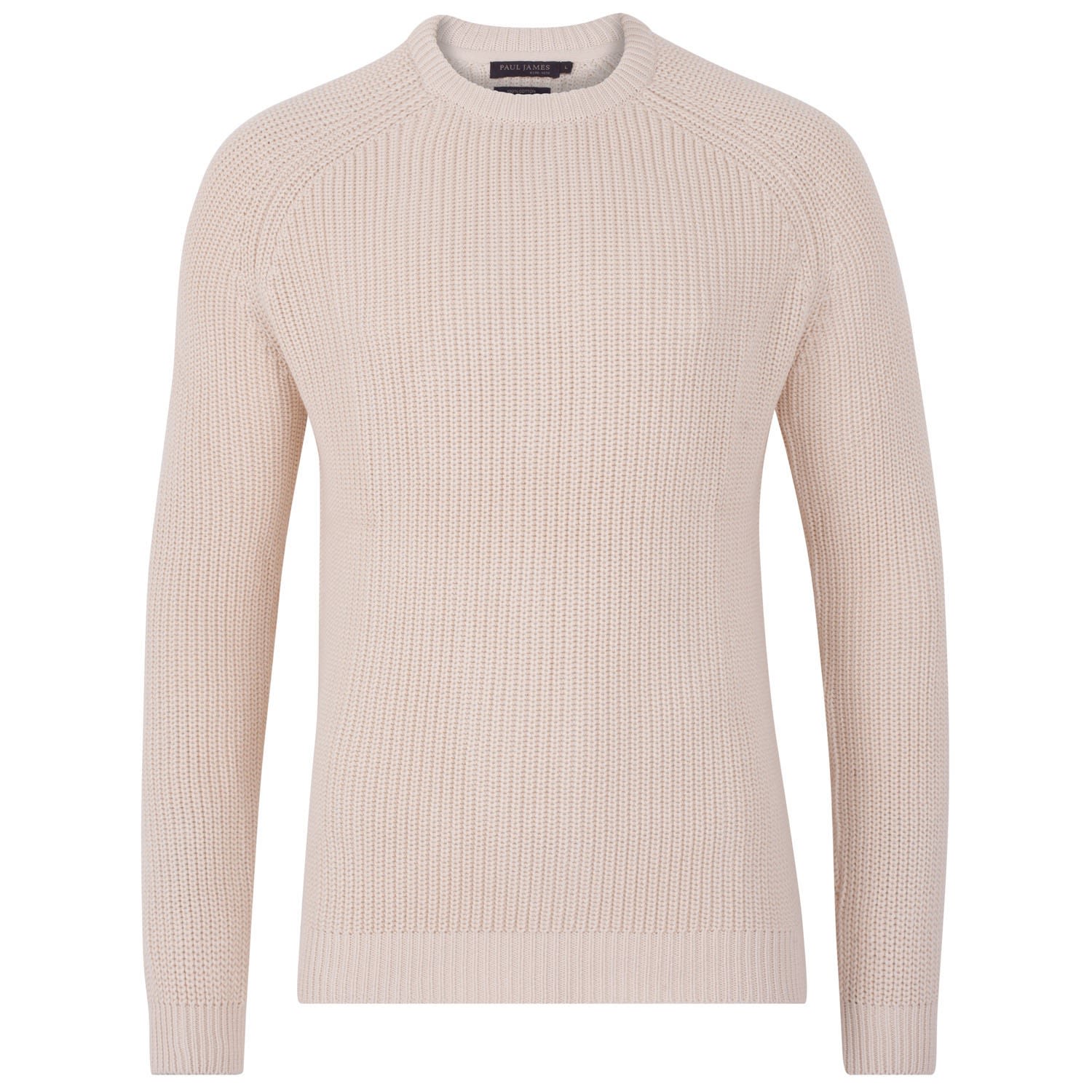 Paul James Knitwear Neutrals Mens Cotton Clark Fisherman Rib Knit Jumper - Ecru In Beige