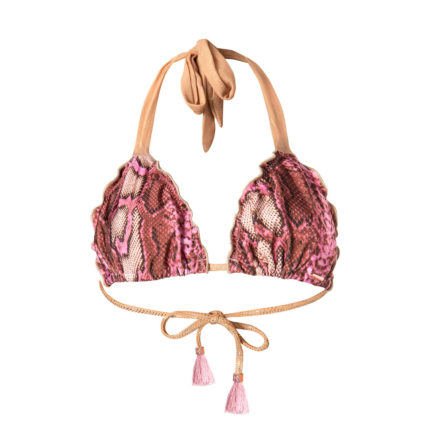 Deessa Ibiza Women's Rose Gold / Pink / Purple Ibiza Pink Animal Print Ruched Triangle Bikini Top Georgia Cap Mar In Pink/purple/rose Gold