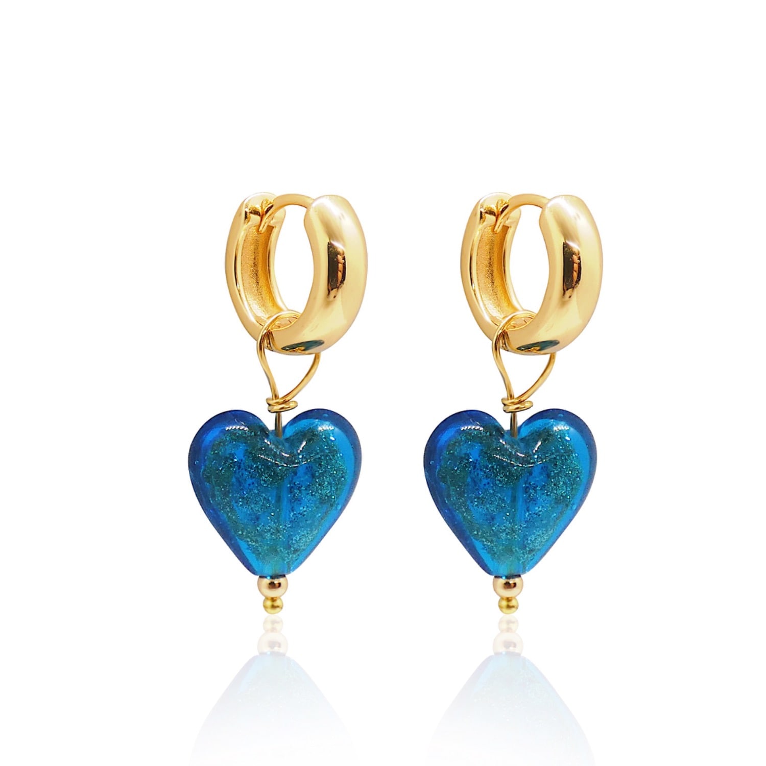 Valerie Chic Women's Gold / Blue Aquamarine Sparkle Heart Hoop Earrings