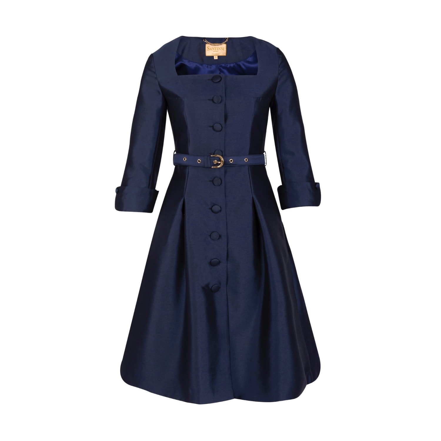 Women's Blue 'Spencer' Silk & Wool Dress In Marino | Small | Santinni