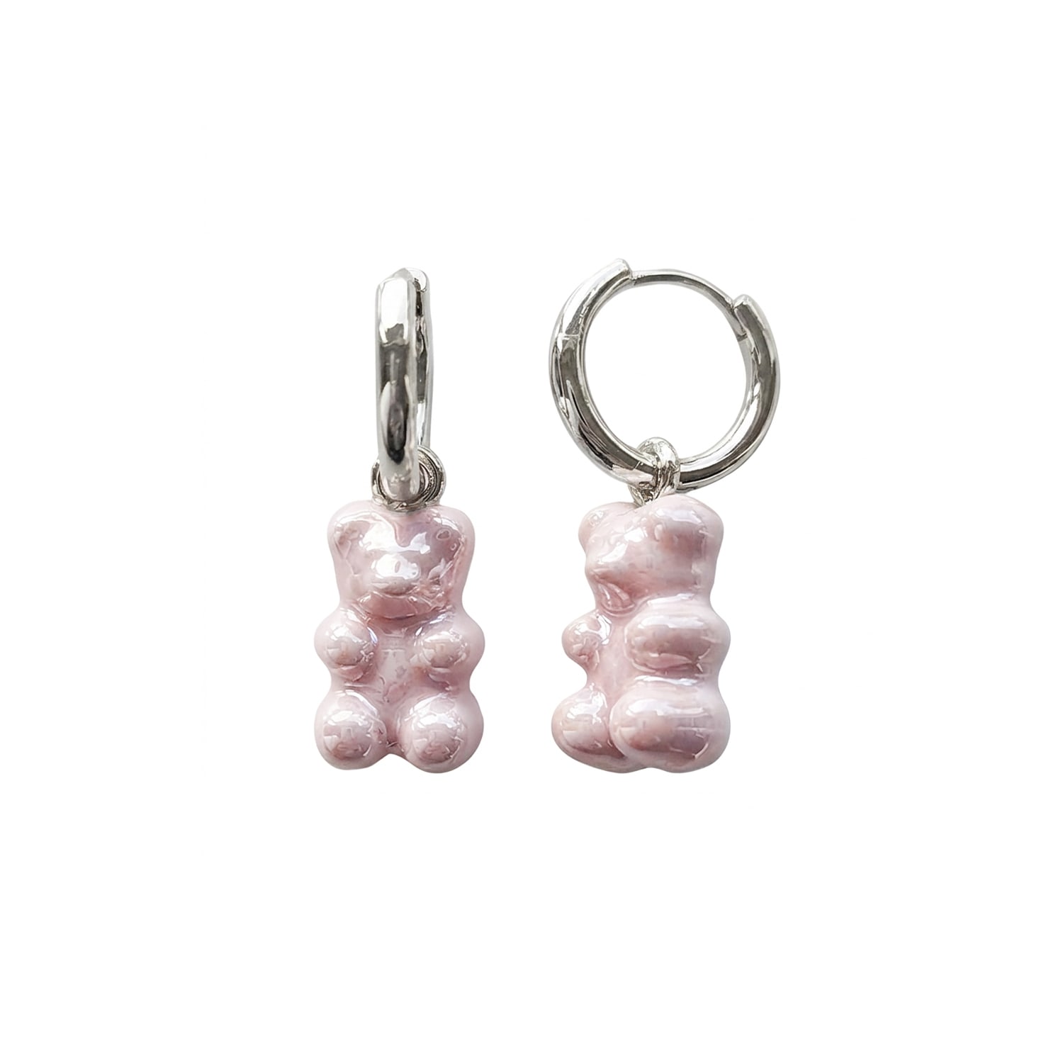 Poporcelain Women's Sweet Pink Porcelain Gummy Bear Earrings, Silver Tone