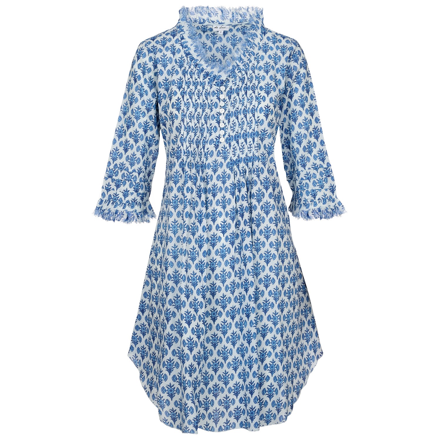 At Last... Women's Blue / White Annabel Cotton Tunic In Blue Thistle In Blue/white