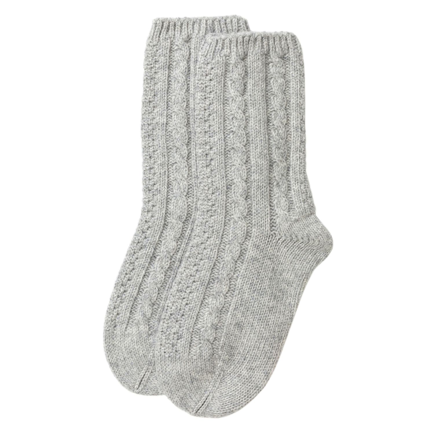 Kinalba Ladies Light Grey Cable Cashmere Bed Socks In Gray