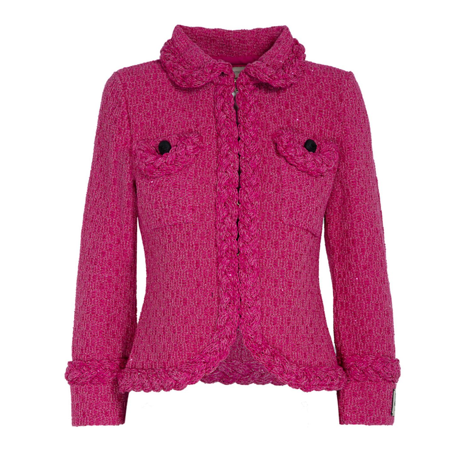 Women’s Pink / Purple Pink Tweed Cotton Blend Short Jacket With Pockets And Black Buttons Agnes Small The Extreme Collection