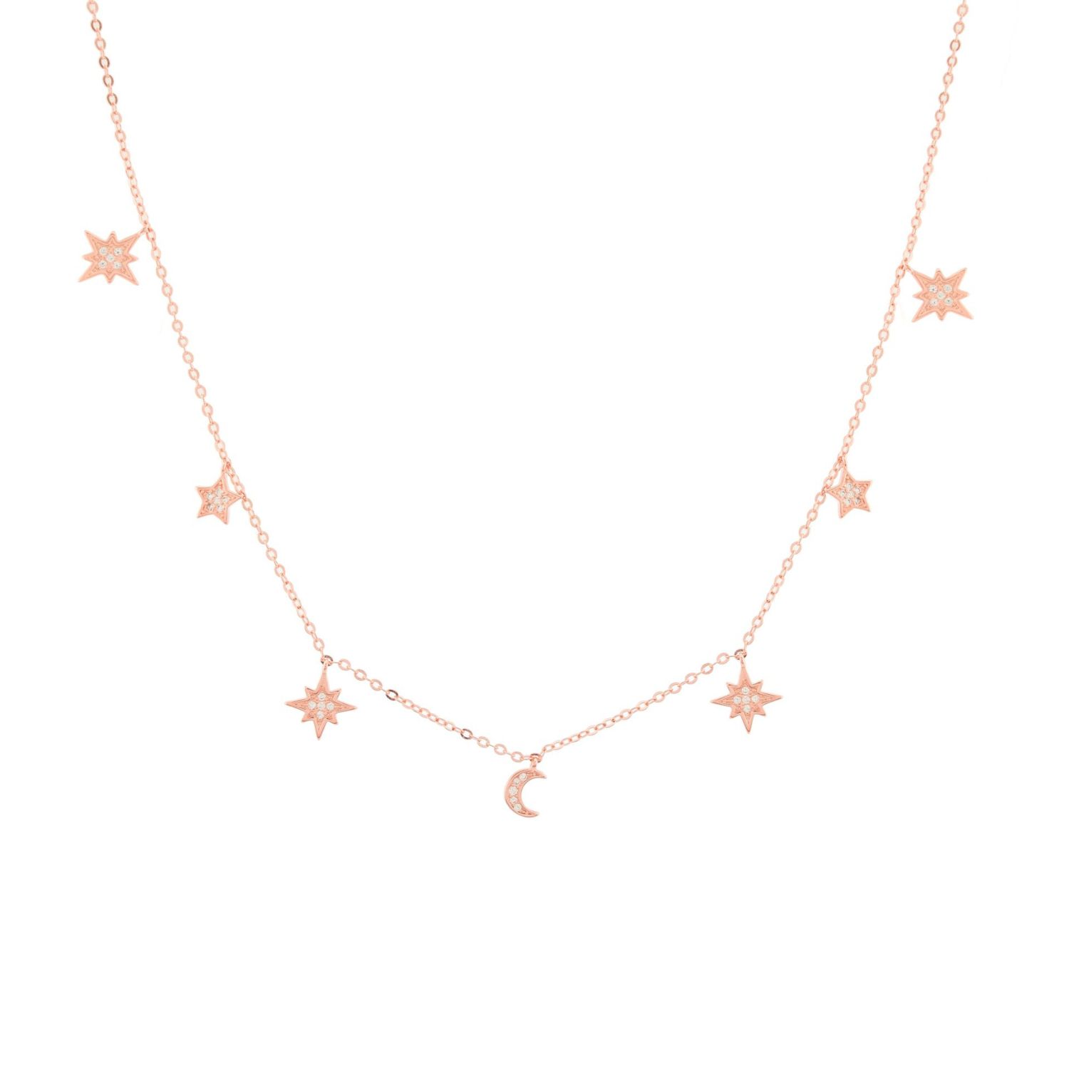 Women’s Heavenly Realms Moon & Stars Drop Choker Necklace, Rose Gold Over Sterling Silver Seven Saints