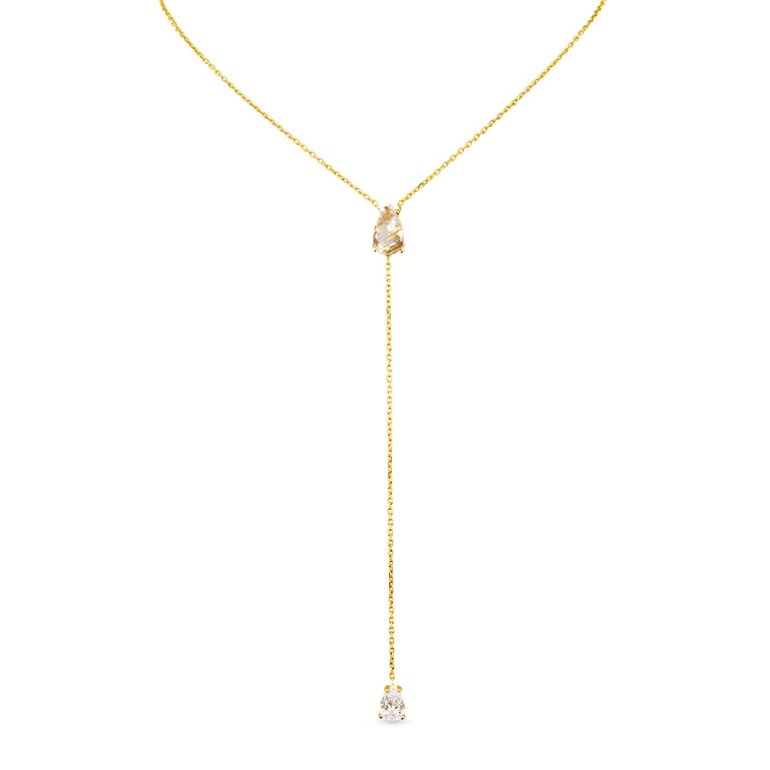 Sally Skoufis Women's White / Yellow / Gold Pure Lariat With Gold Rutile & Man Made Cz Diamond Stimulant In Sterli In Multi