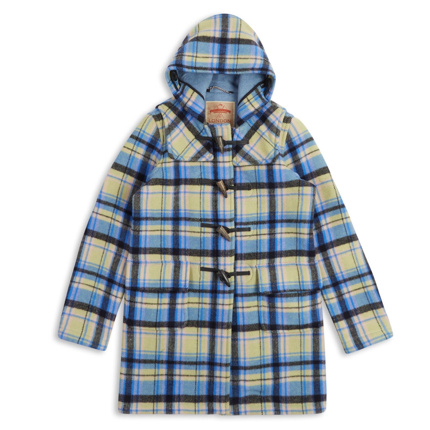 Women’s Water Repellent Duffle Coat - Blue Tartan Medium Burrows & Hare