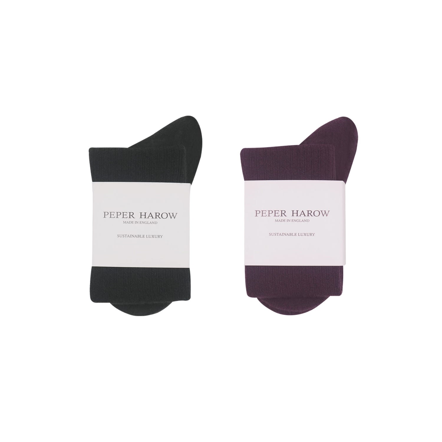 Peper Harow - Made In England Women's Two Pairs Wool Boot Socks Bundle – Purple & Charcoal In Black/purple