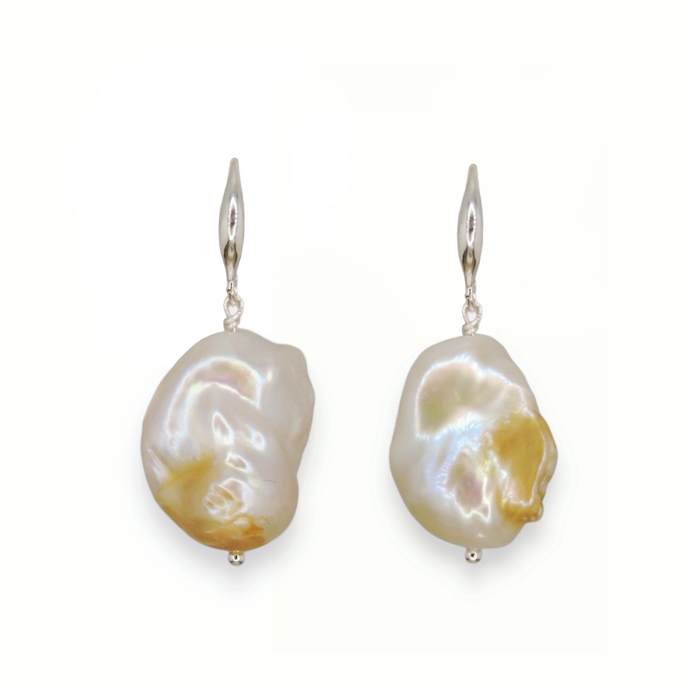 Ninemoo Women's White / Silver Gold Flecked Baroque Pearl Earrings