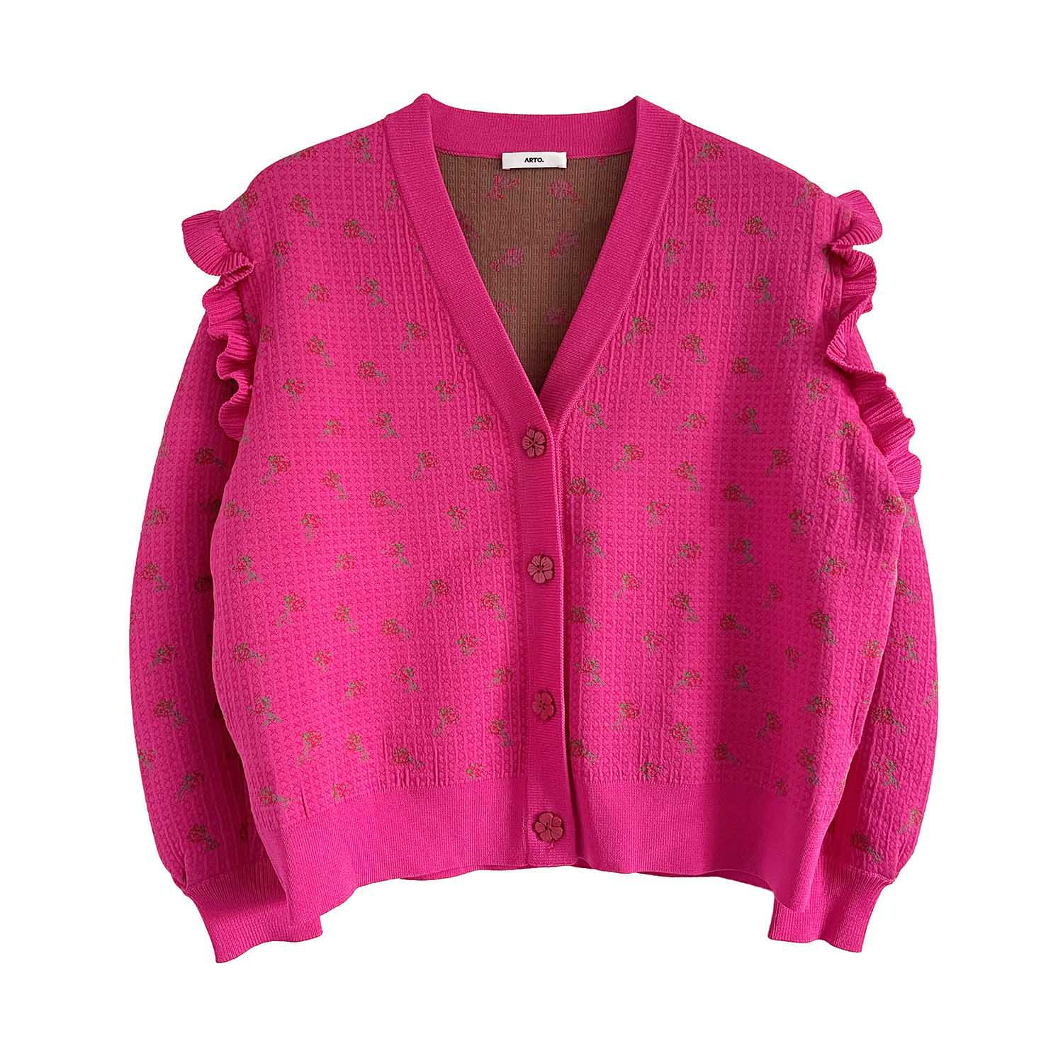 Women’s Pink / Purple Yeah! Pixel Floral Cardigan With Detachable Sleeves - Pink Medium Arto.