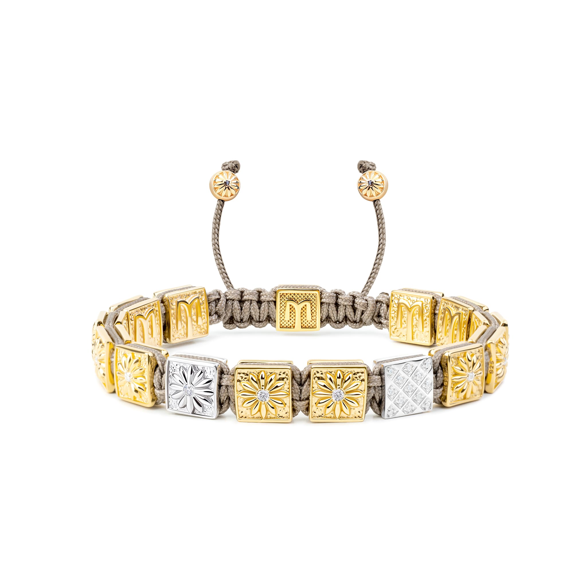 Mahigan Women's Gold / Silver Flat-bead Macrame Bracelet In Silver & Gold – Beige Cord