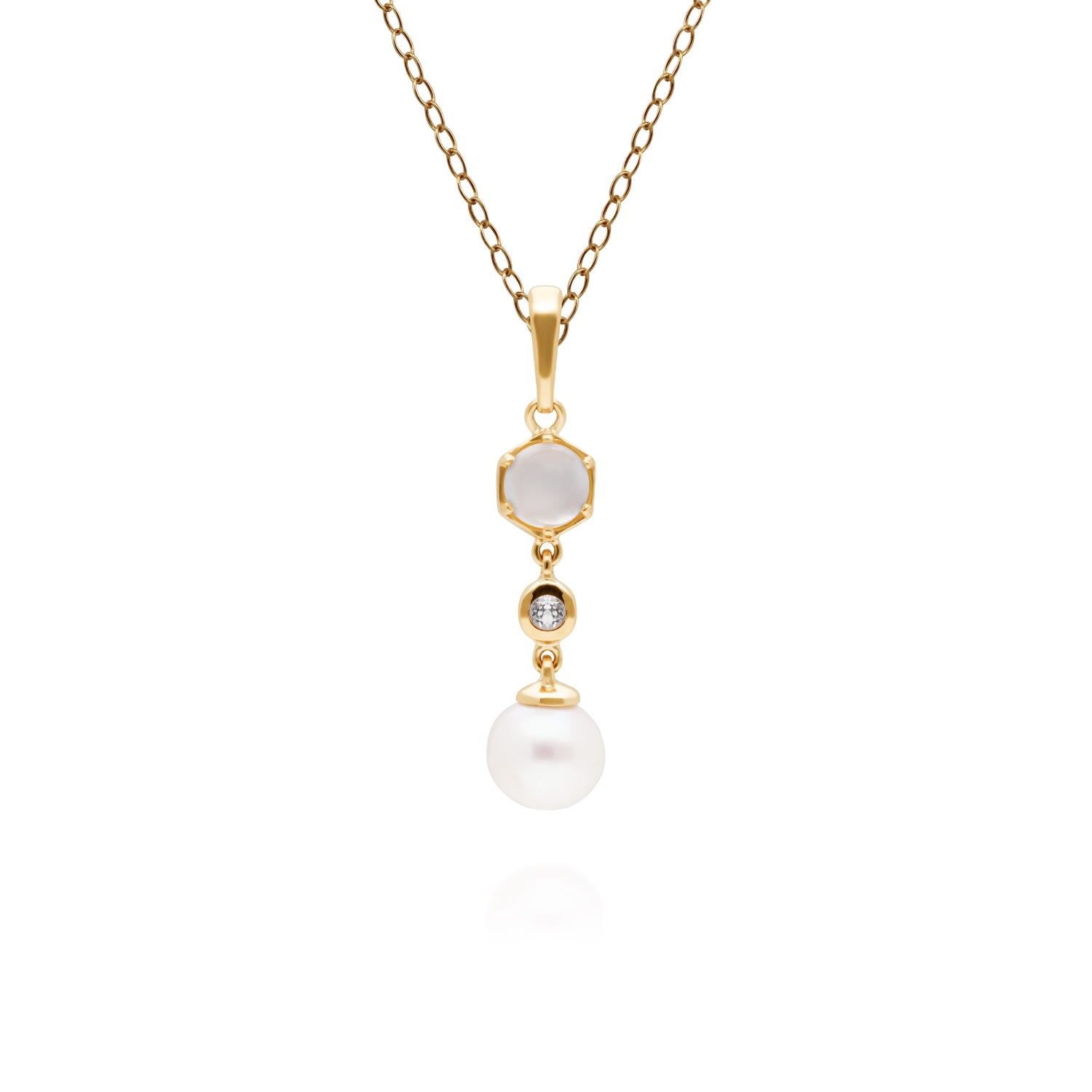 Women’s White Modern Pearl, Moonstone & Topaz Drop Pendant In Gold Plated Silver Gemondo