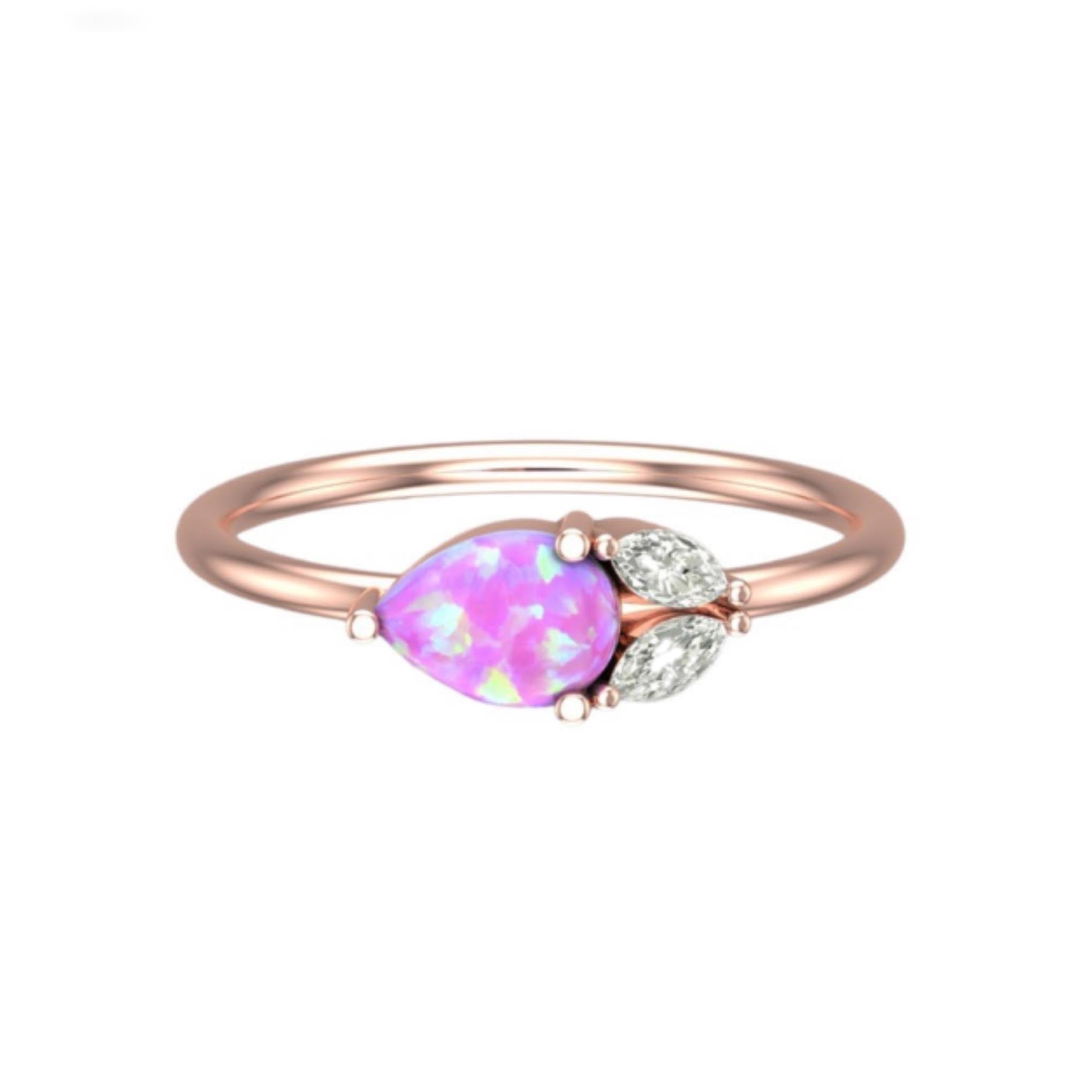 La Kaiser Women's Rose Gold Pink Opal Leaflet Ring