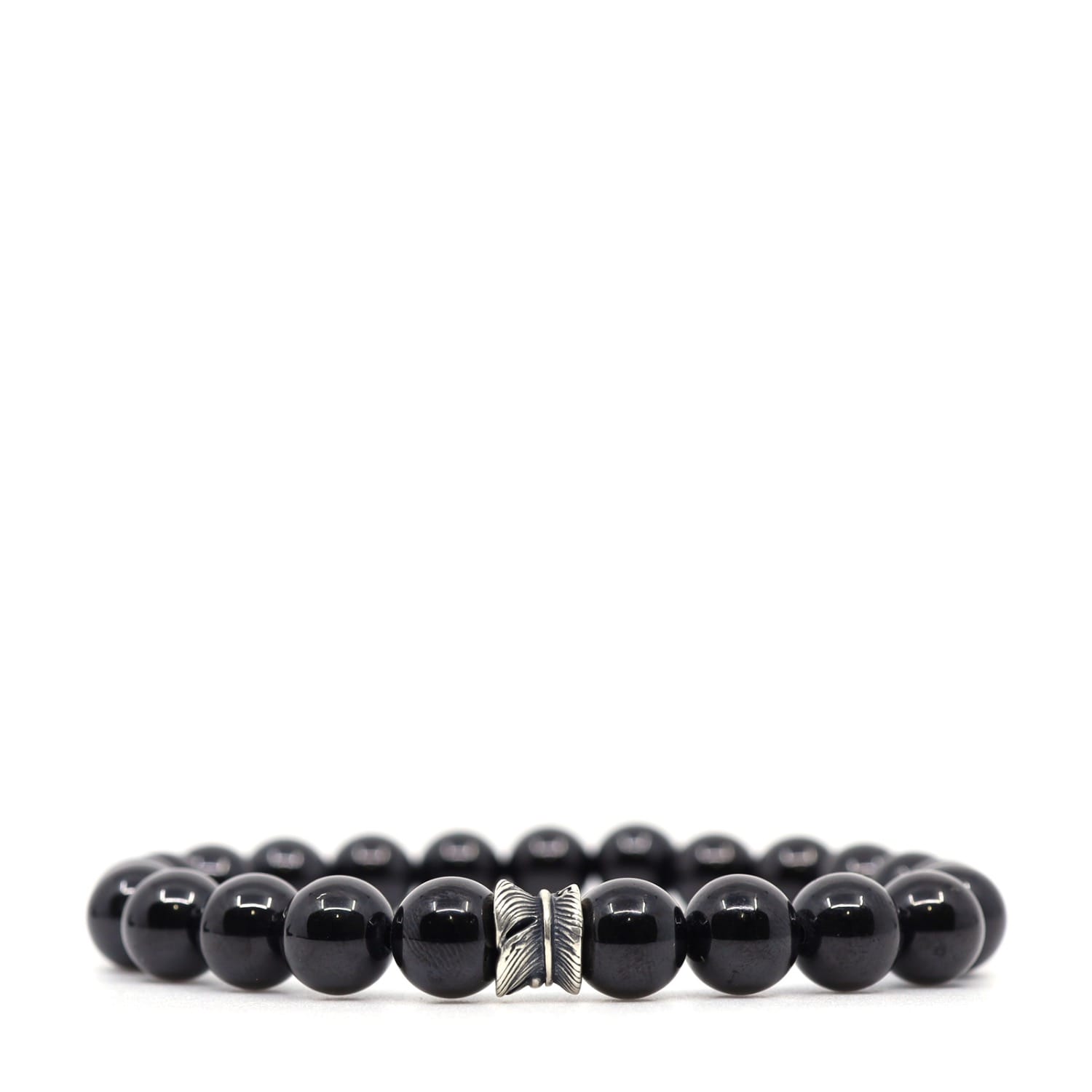 Shar Oke Men's Black / Silver Black Spinel & Sterling Silver Leaf Bracelet In Black