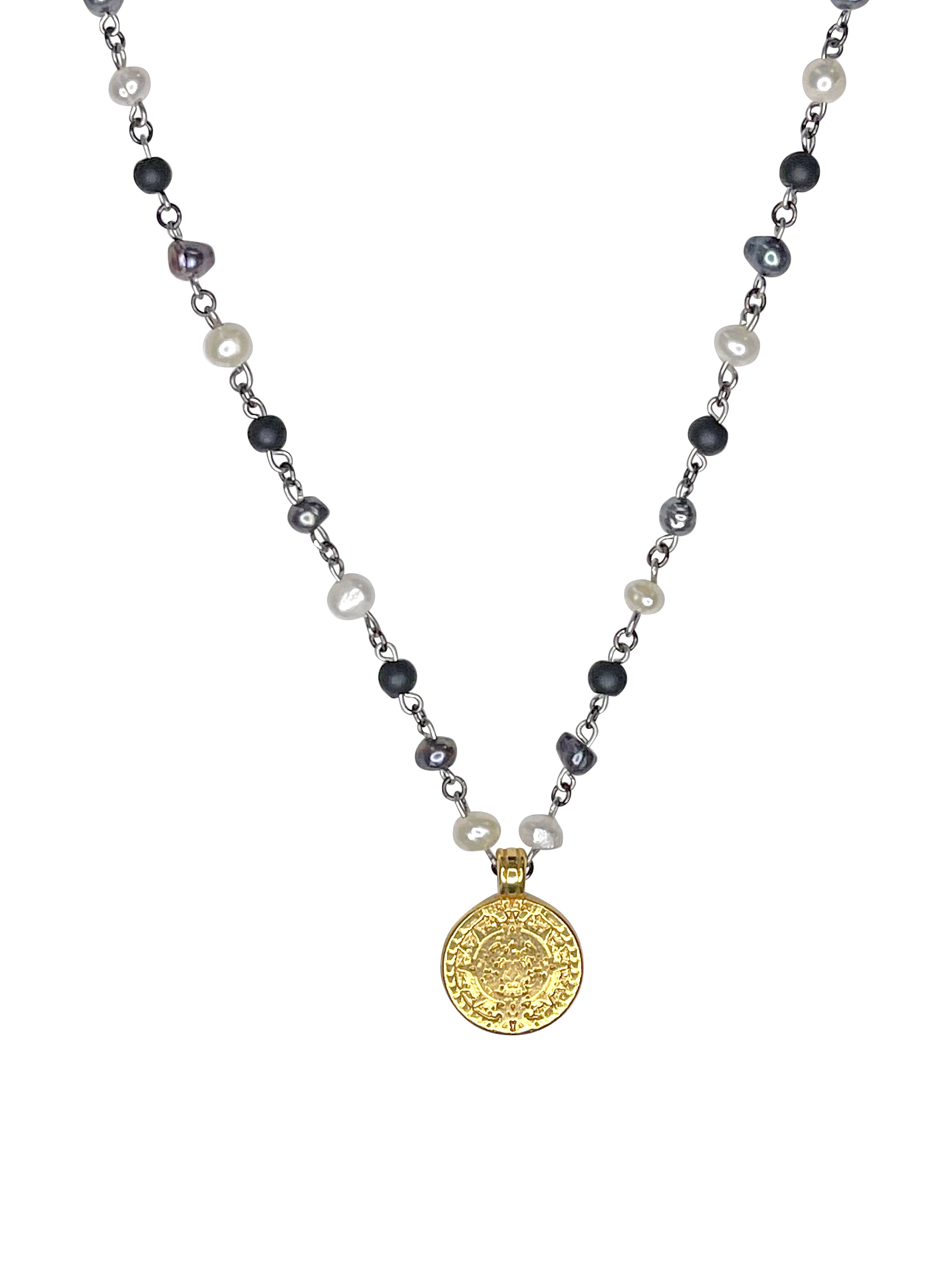 Women’s White / Gold / Silver Mixed Pearl Coin Necklace Mhart