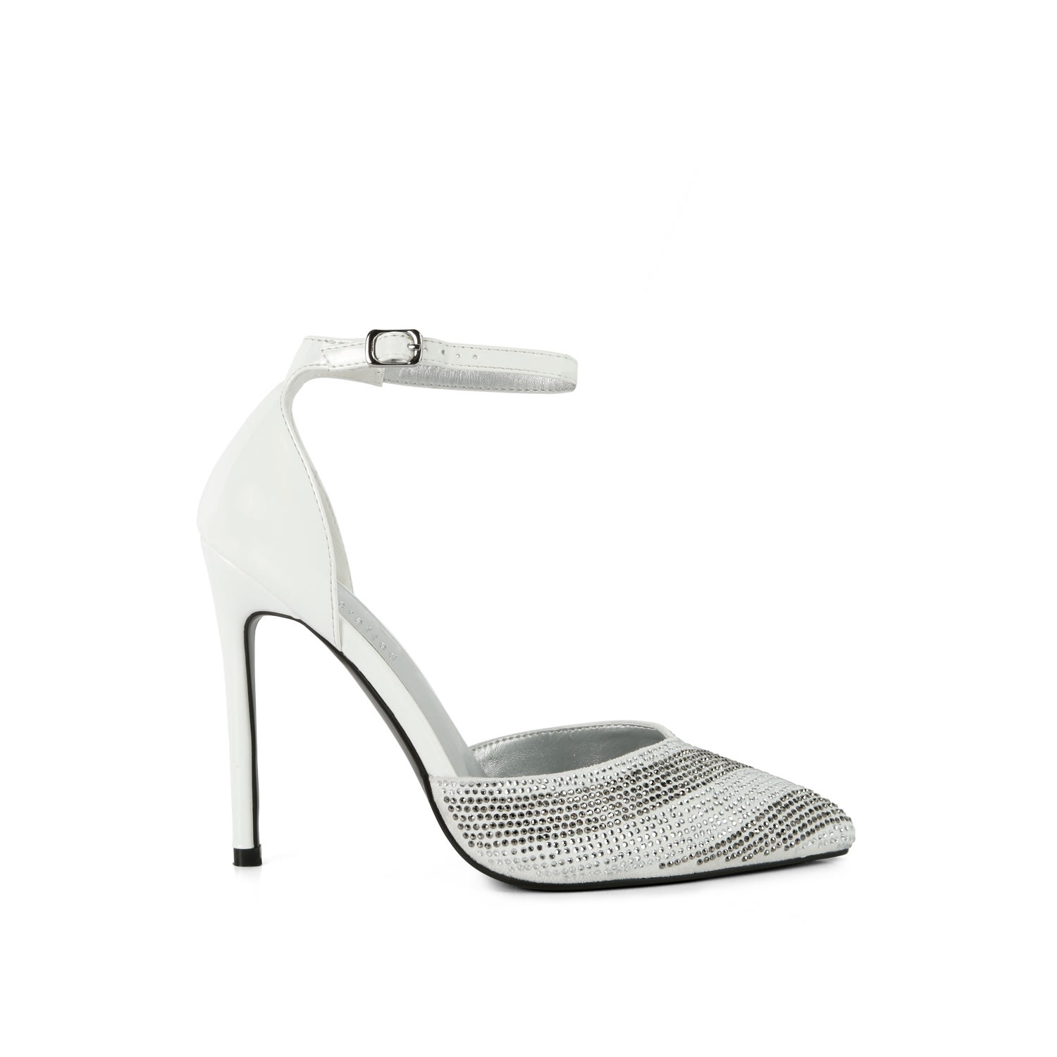 Rag & Co Women's Nobles White High Heeled Patent Diamante Sandals In Black