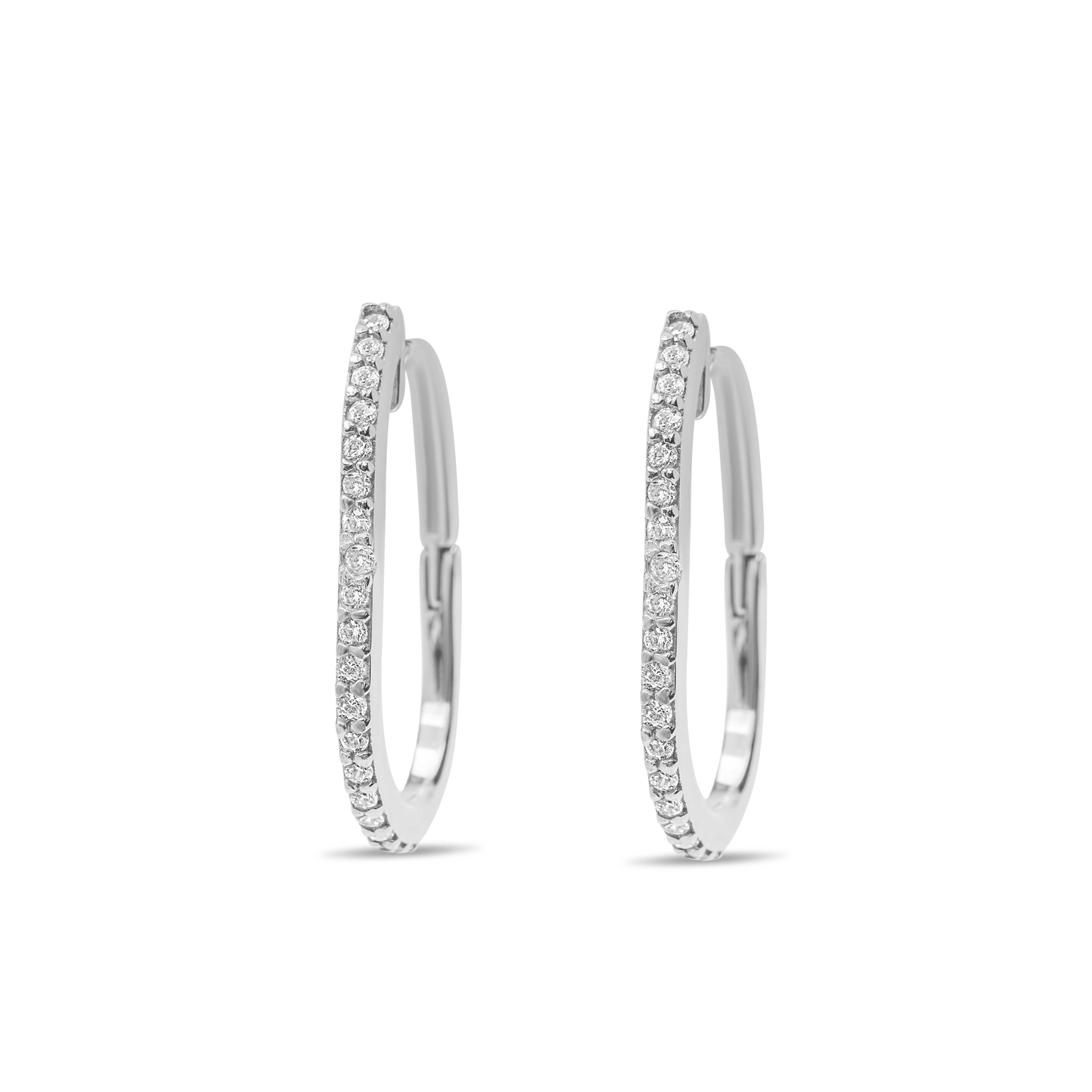 La Vie Jewelry Women's Gold Long Oval Pair Earrings With Stones - Silver Rhodium Plated