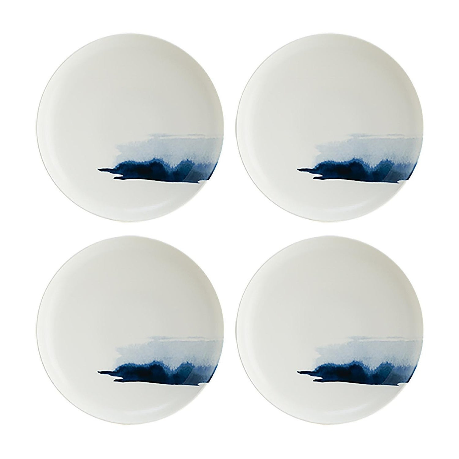 Turgla Home Blue / White Blue Wave Round Decorated Porcelain Bowl Set Of Four