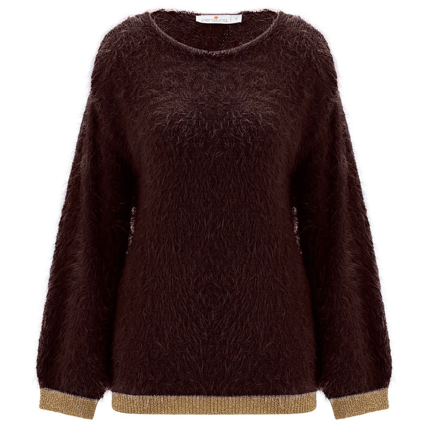 Women’s De Ville Fluffy Pullover Glitter Sweater - Brown Small Peraluna