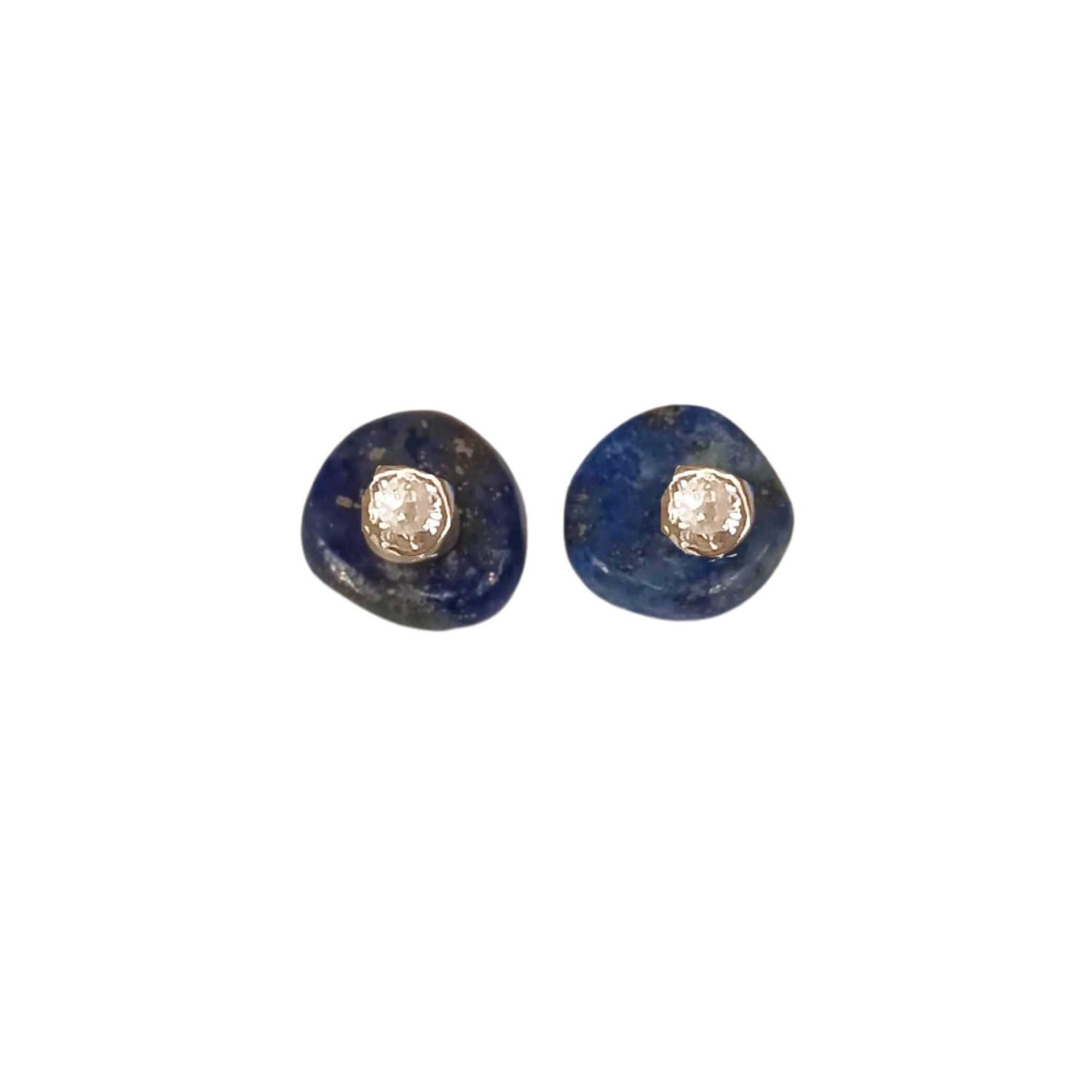Lily Flo Jewellery Women's Blue Lapis Lazuli Round Diamond Stud Earrings