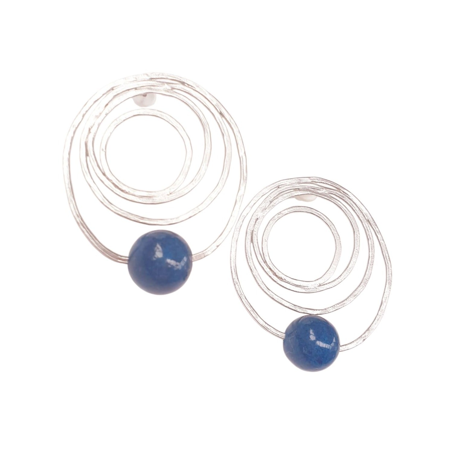 Way To Chic Women's Blue / Silver Modern Earrings With Blue Agate In Metallic