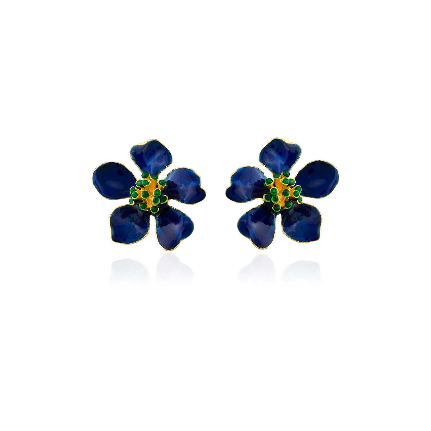 Women’s Navy Blue Cherry Blossom Flower Earrings Milou Jewelry