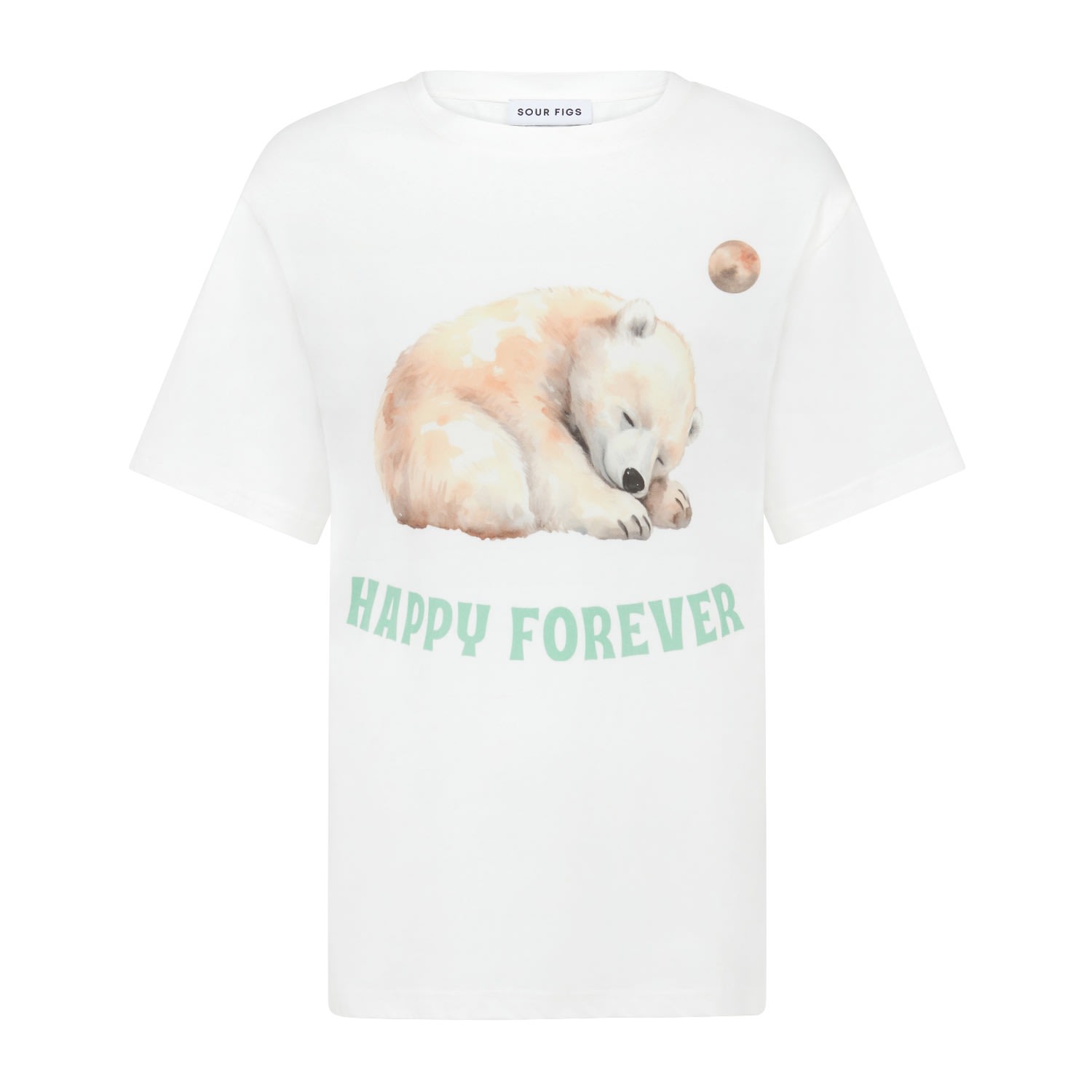 Sour Figs Women's Bear And Unknown Planet Print Unisex T-shirt In White