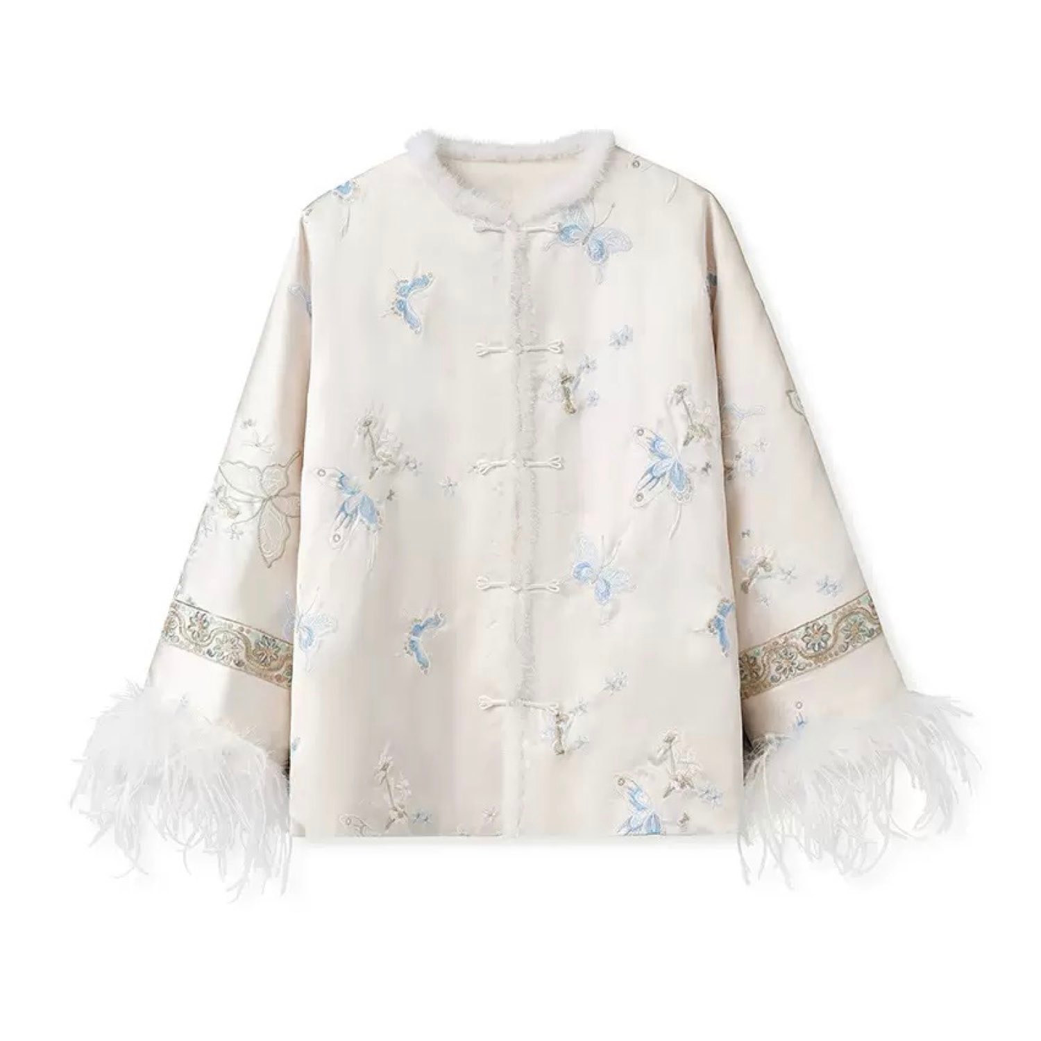 Jiaying Wang Wjy Studio London Women's White / Blue Embroidered Cardigan Jacket White Stylish Stitching Autumn Winter In Multi