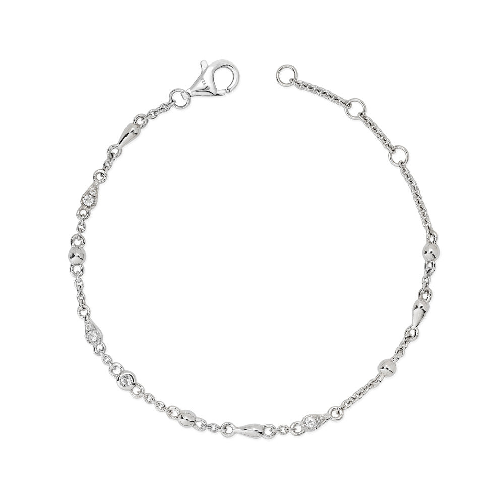 Lucy Quartermaine Women's Silver Skinny Drop Bracelet With White Topaz In Metallic