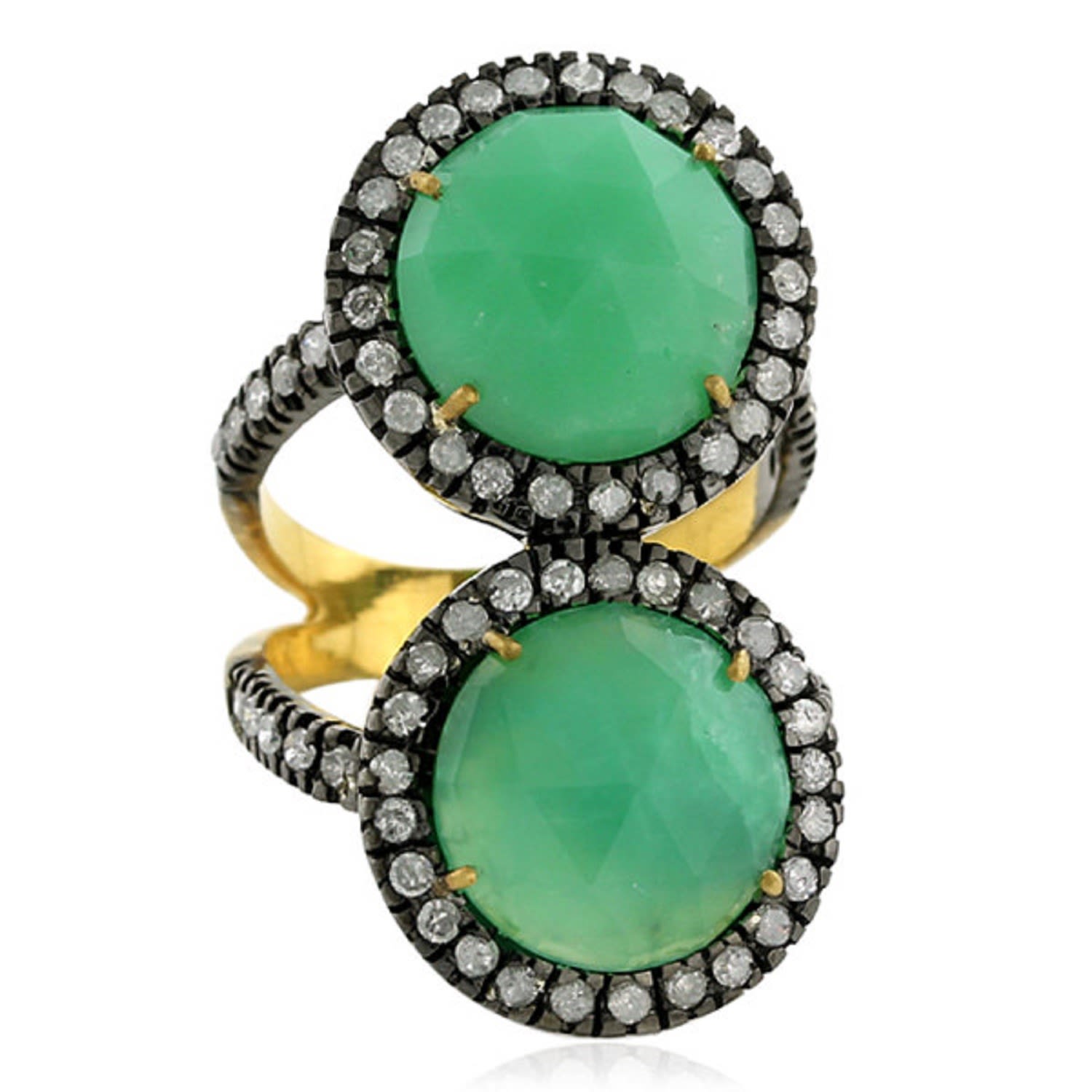 Women’s Gold / White Chrysoprase Gemstone & Diamond In 18K Gold 925 Sterling Silver Cocktail Ring Artisan