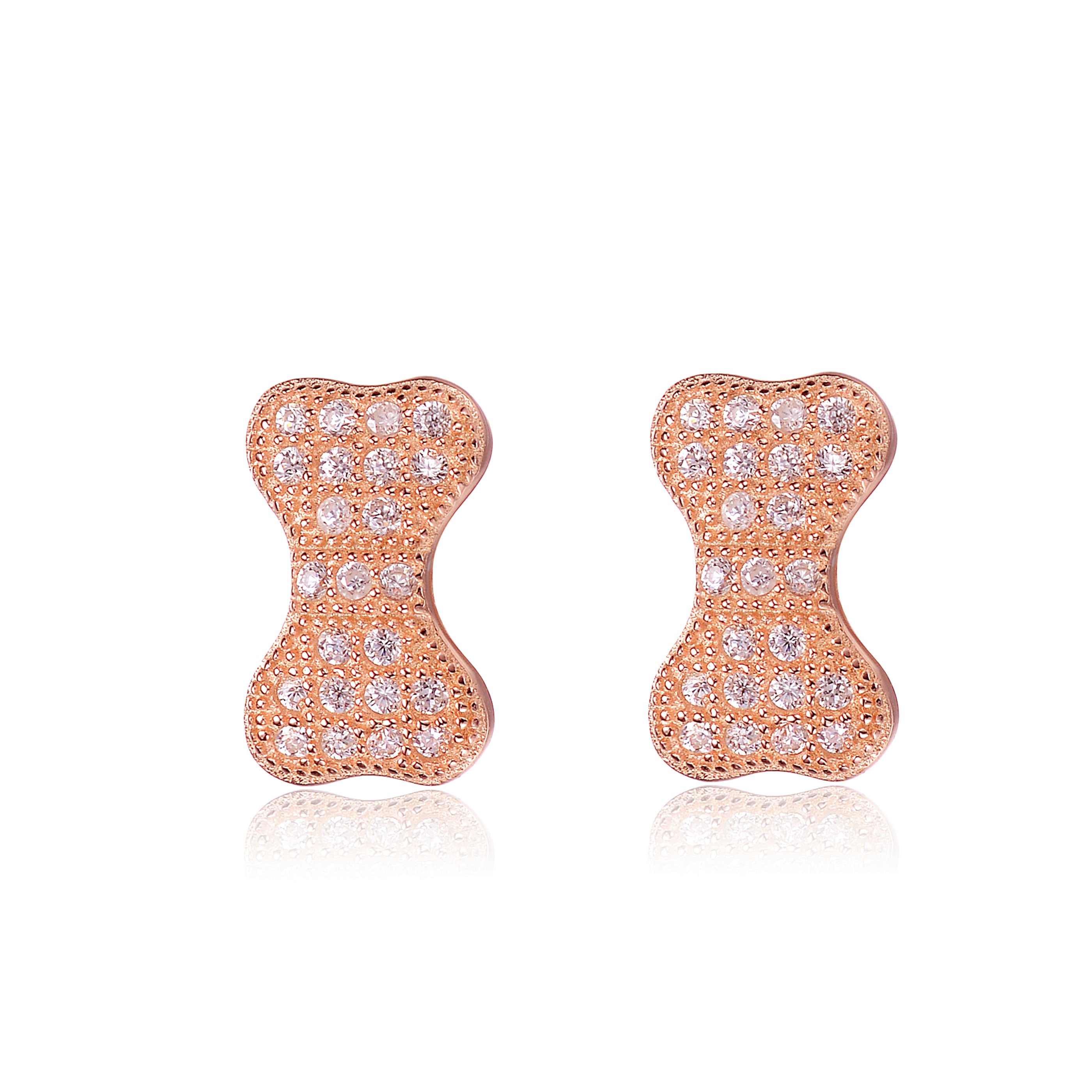 Genevive Jewelry Women's Cubic Zirconia Sterling Silver Rose Gold Plated Bow Earrings In Gold
