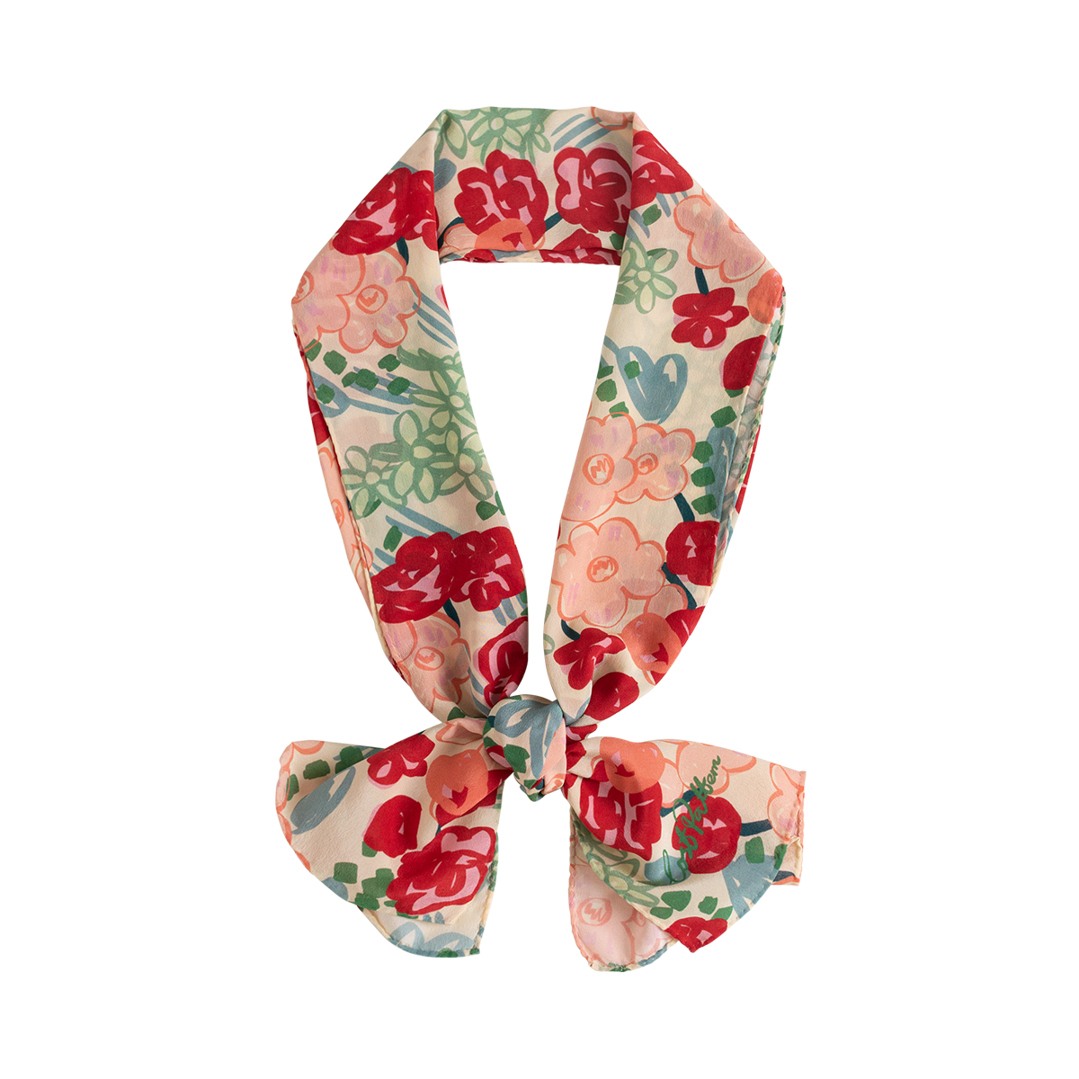 Lost Pattern Nyc Women's Green / Red "garden Chic" Silk Crepe Scarf - Floral
