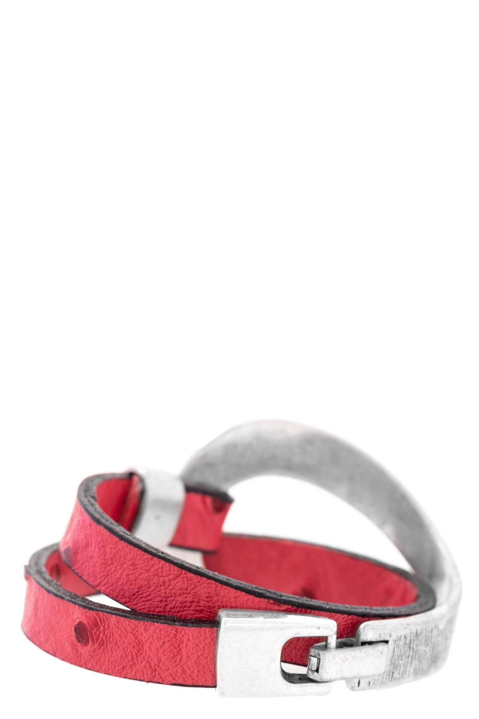 Saachi Women's Green / Black / Red Hammered Double Wrap Leather Loop Red Bracelet In Multi