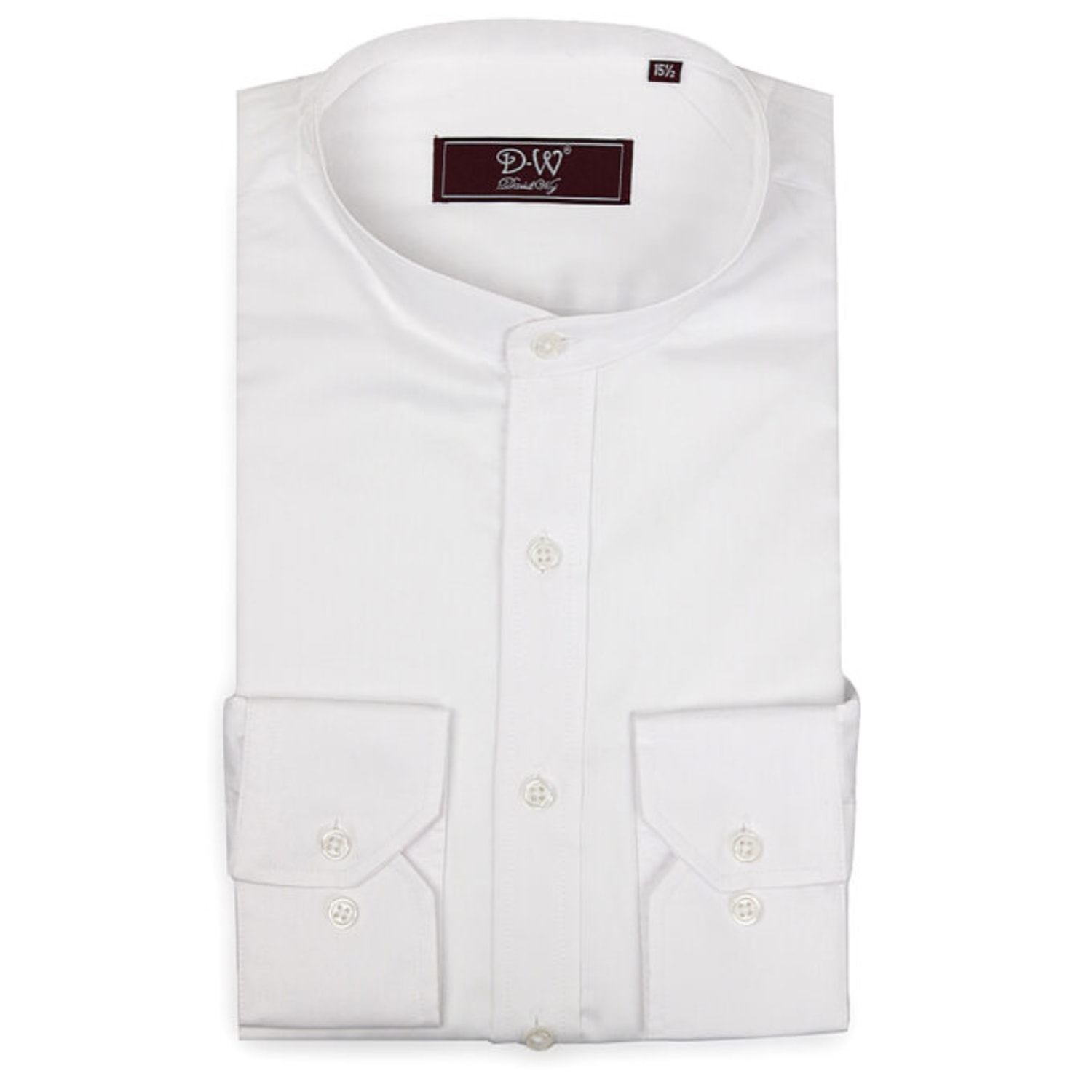 David Wej Men's Mandarin Button Cuff Poplin Shirt - White In White