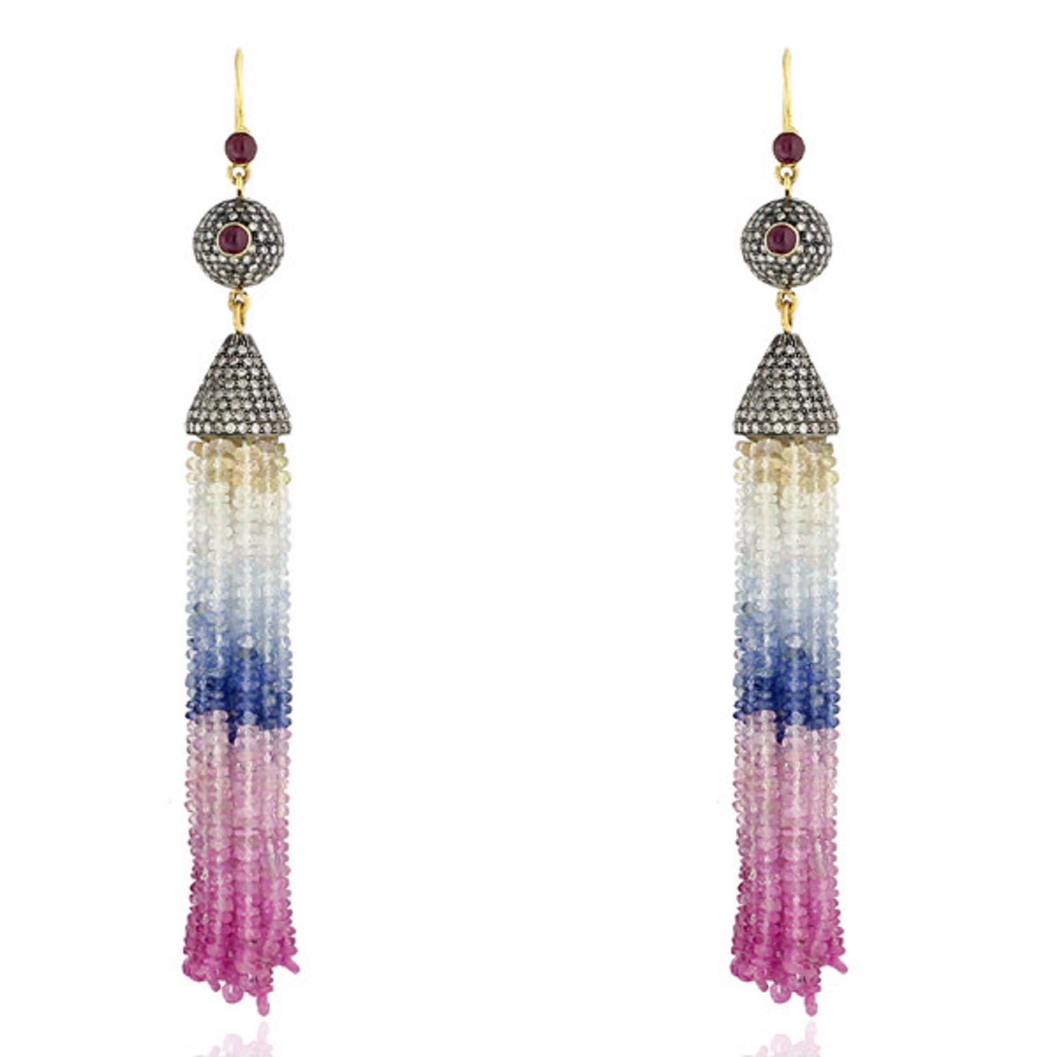 Women’s Silver / Pink / Purple Gold Ruby Gemstone Diamond Sterling Silver Tassel Earrings Artisan