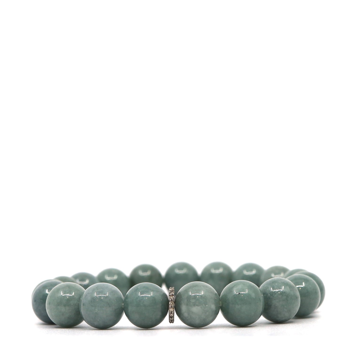 Shar Oke Men's Green / Silver Burma Jade & Diamonds Beaded Bracelet In Multi
