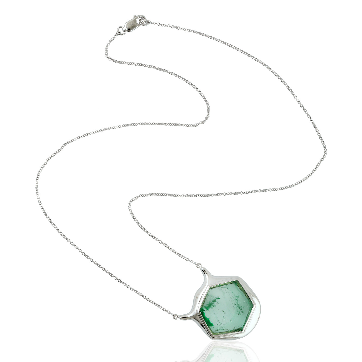 Artisan Women's White / Green Emerald Gemstone Choker Necklace In 18k White Gold
