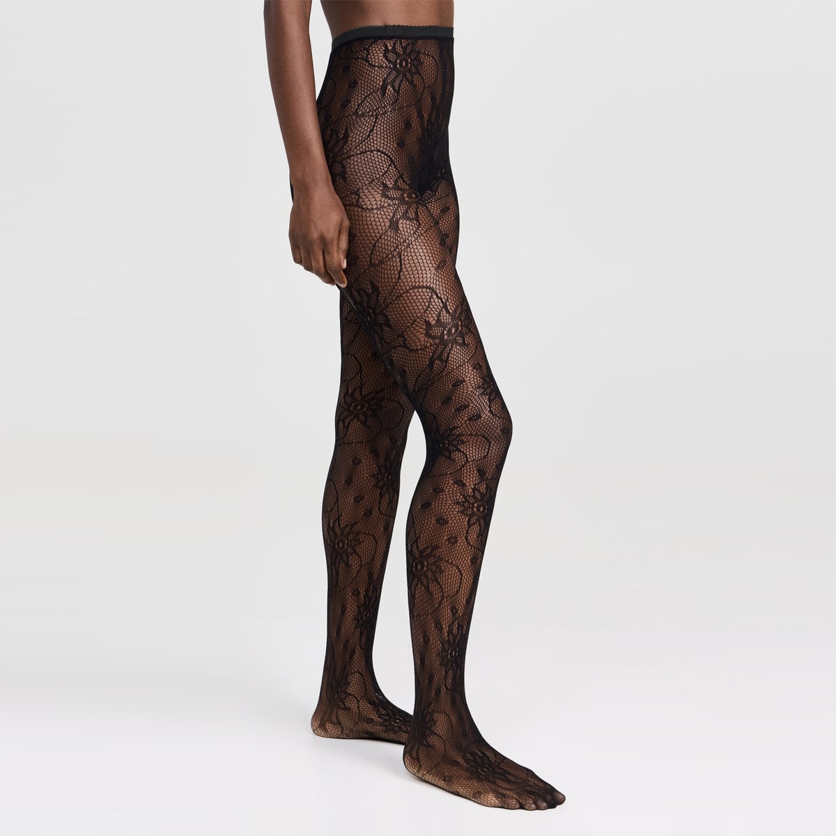 Stems Wild Flower Lace Net Tights In Black