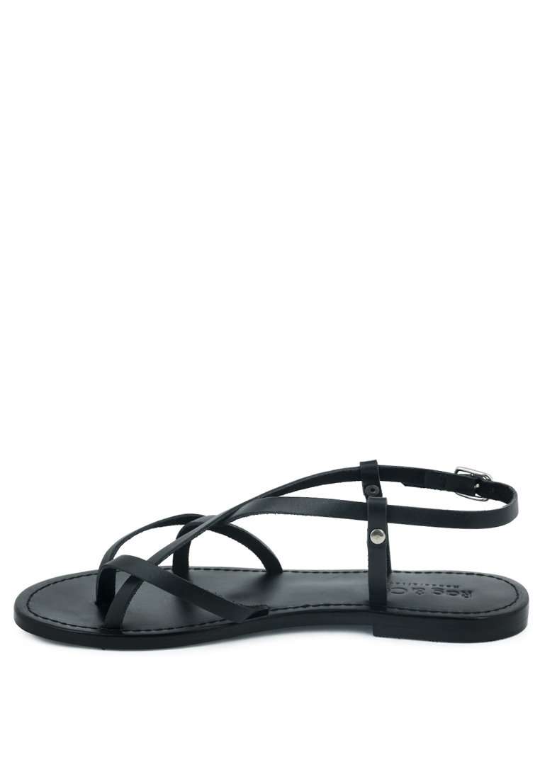 Buy Rita Black Strappy Flat Leather Sandals, Sandals