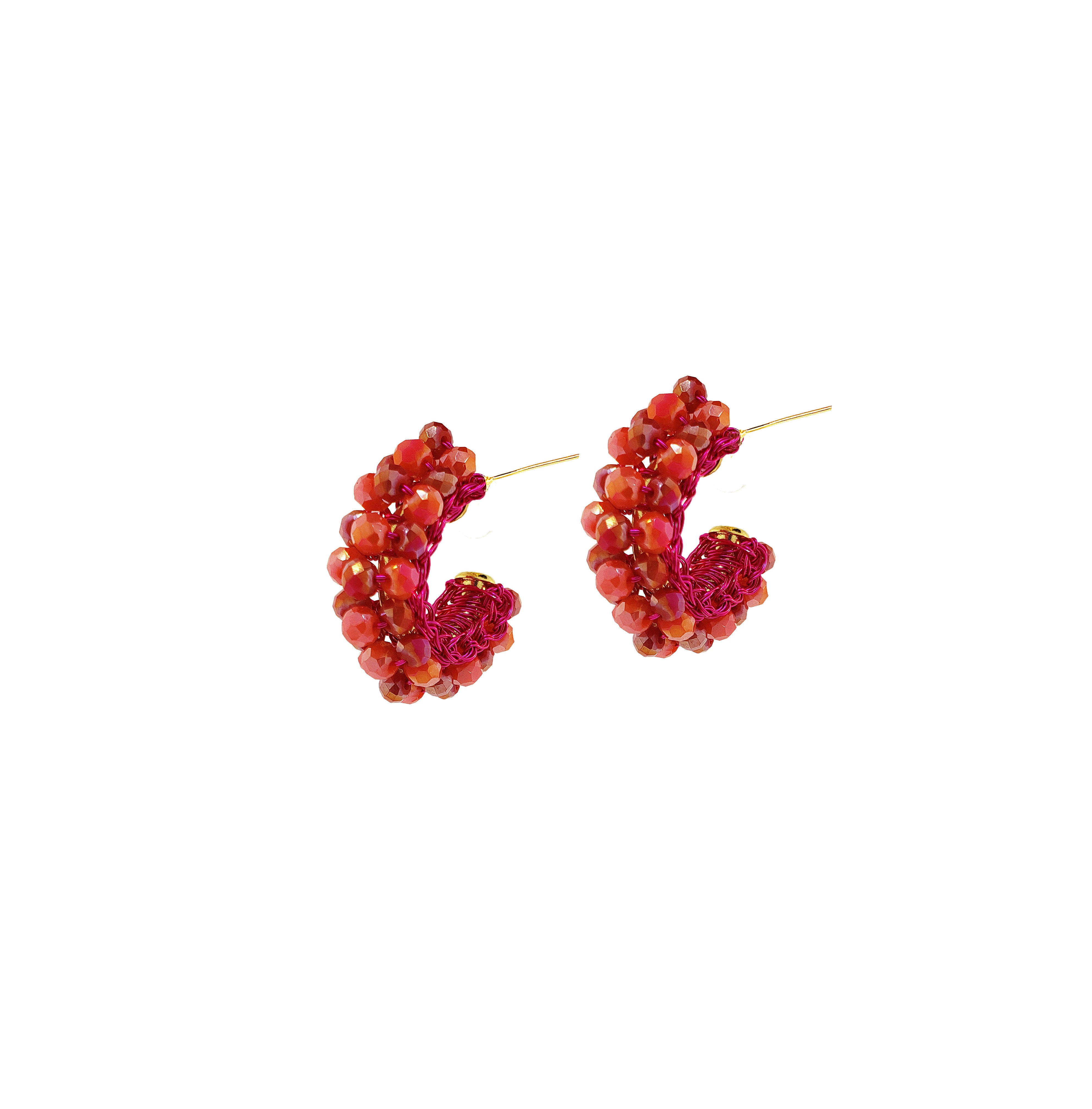 Lavish By Tricia Milaneze Women's Gold / Pink / Purple Neon Fuchsia Mix Dandelion Hoops Handmade Crochet Earrings