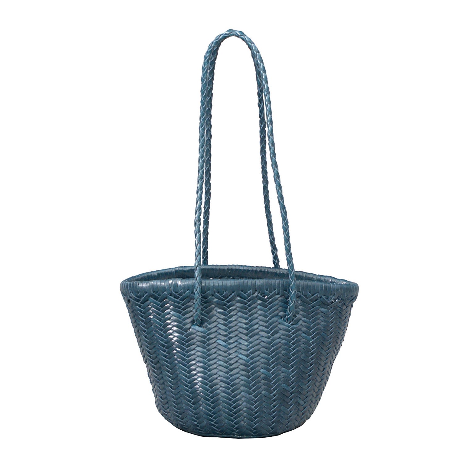 Women’s Woven Leather Beach Bucket Bag - Royal Blue Rimini