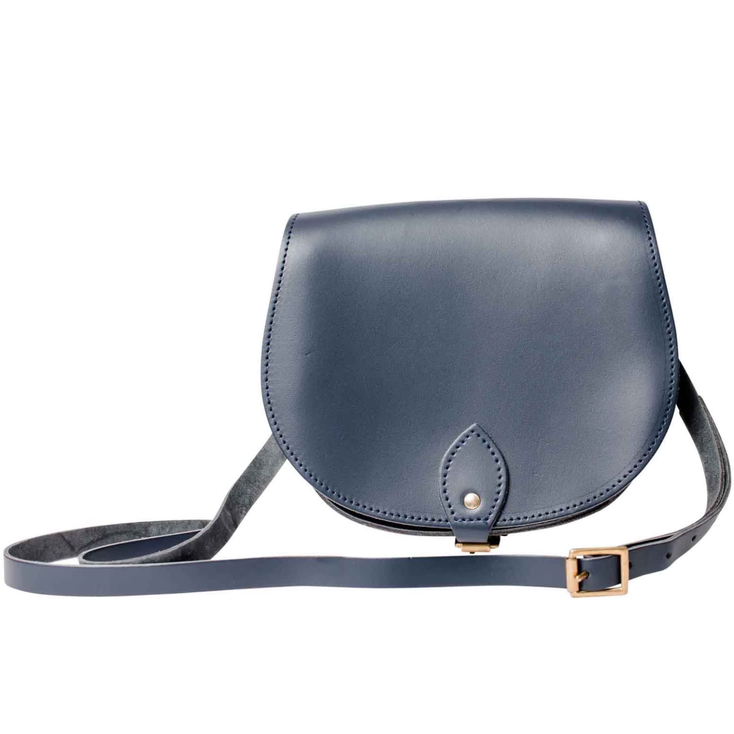 navy leather saddle bag