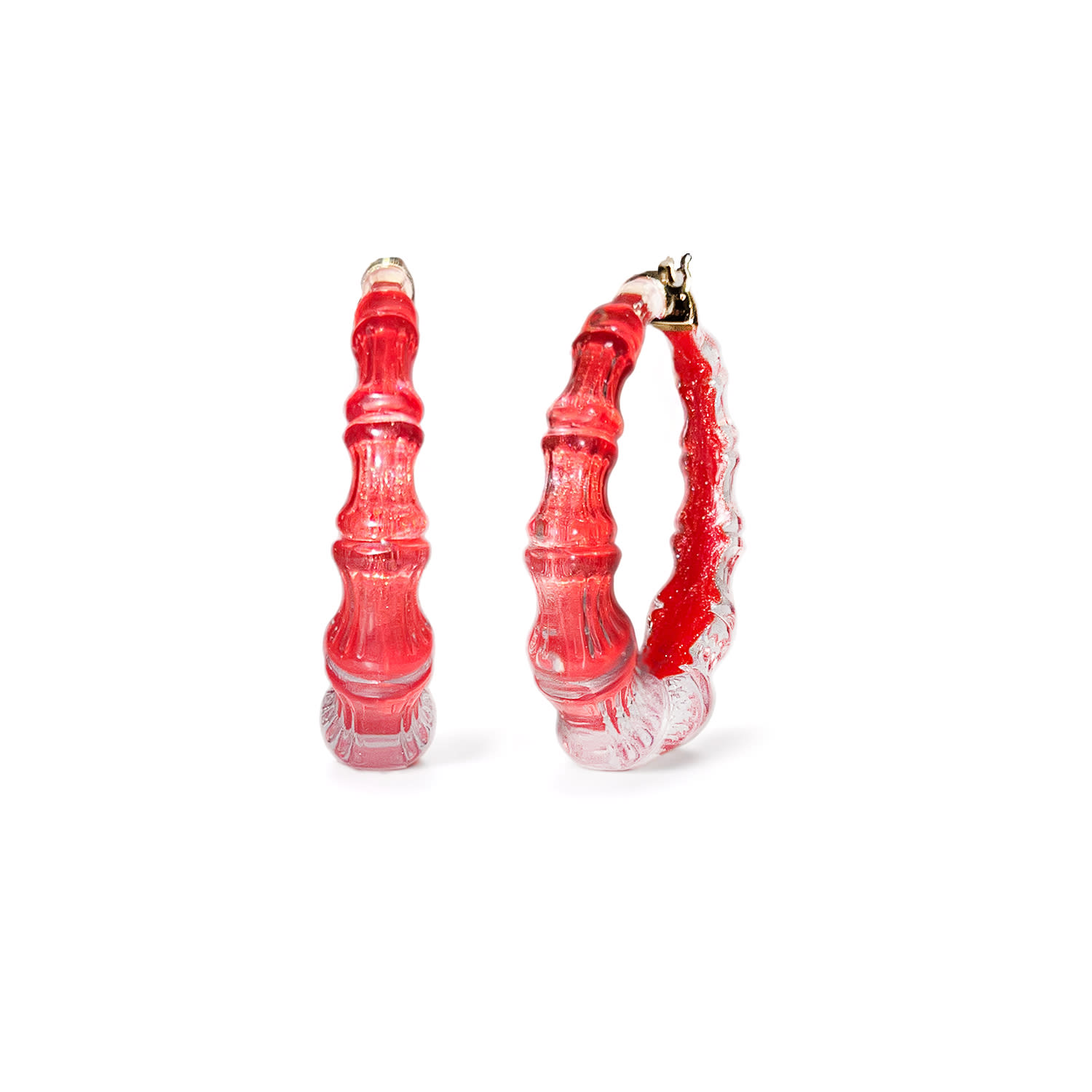 Gold & Honey Women's Bamboo Illusion Hoop Earrings In Watermelon Red In Red